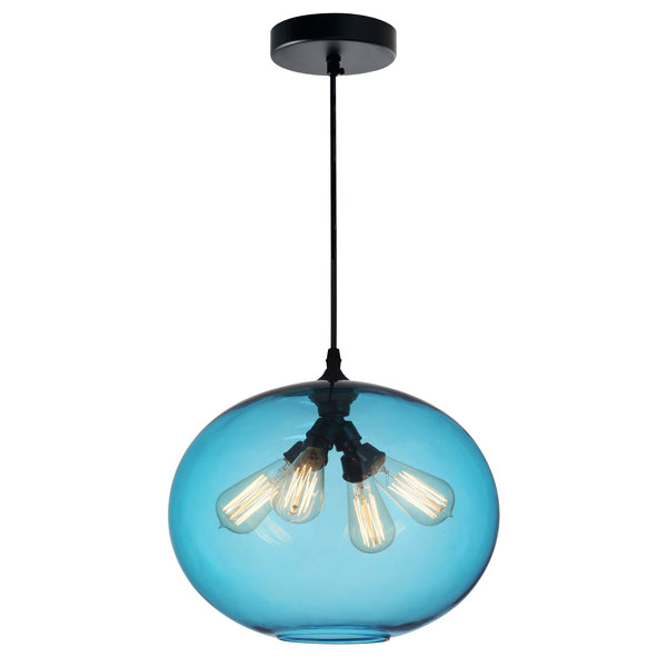 Glass 4 Light 16in Blue Down Pendant - CWI Lighting
