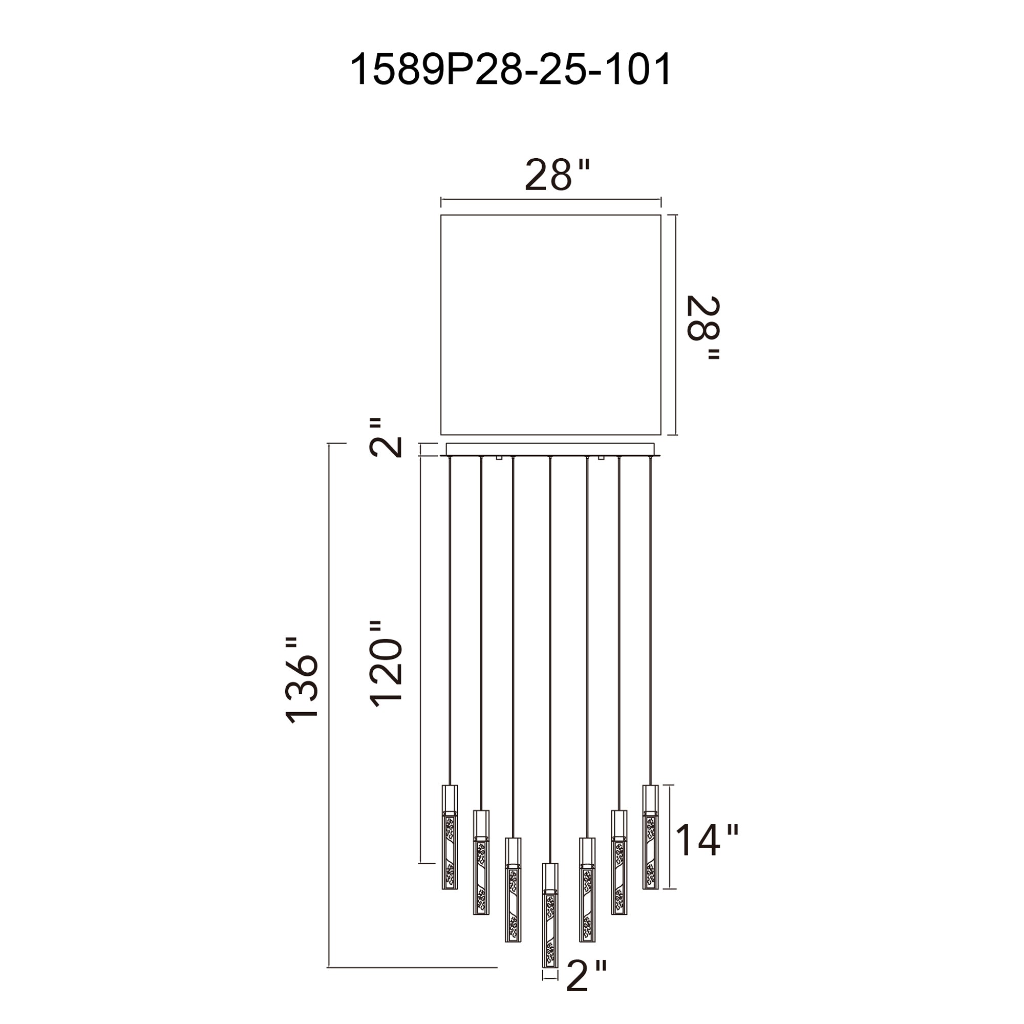 Greta Integrated LED 28in Black Chandelier with Handcrafted Glass - CWI Lighting