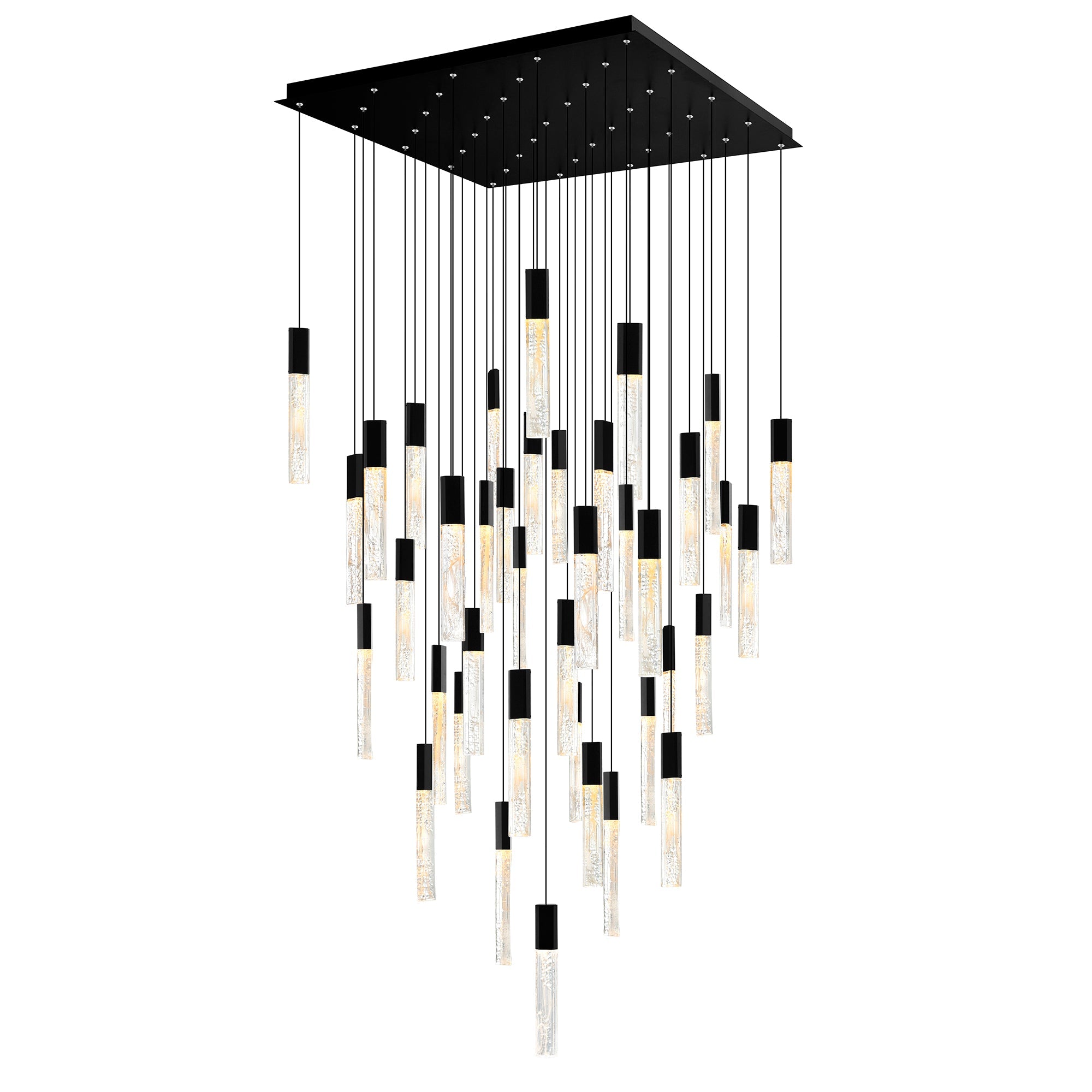 Greta Integrated LED 36in Black Chandelier with Handcrafted Glass - CWI Lighting