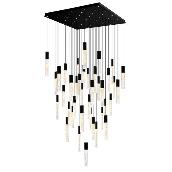 Greta Integrated LED 36in Black Chandelier with Handcrafted Glass - CWI Lighting