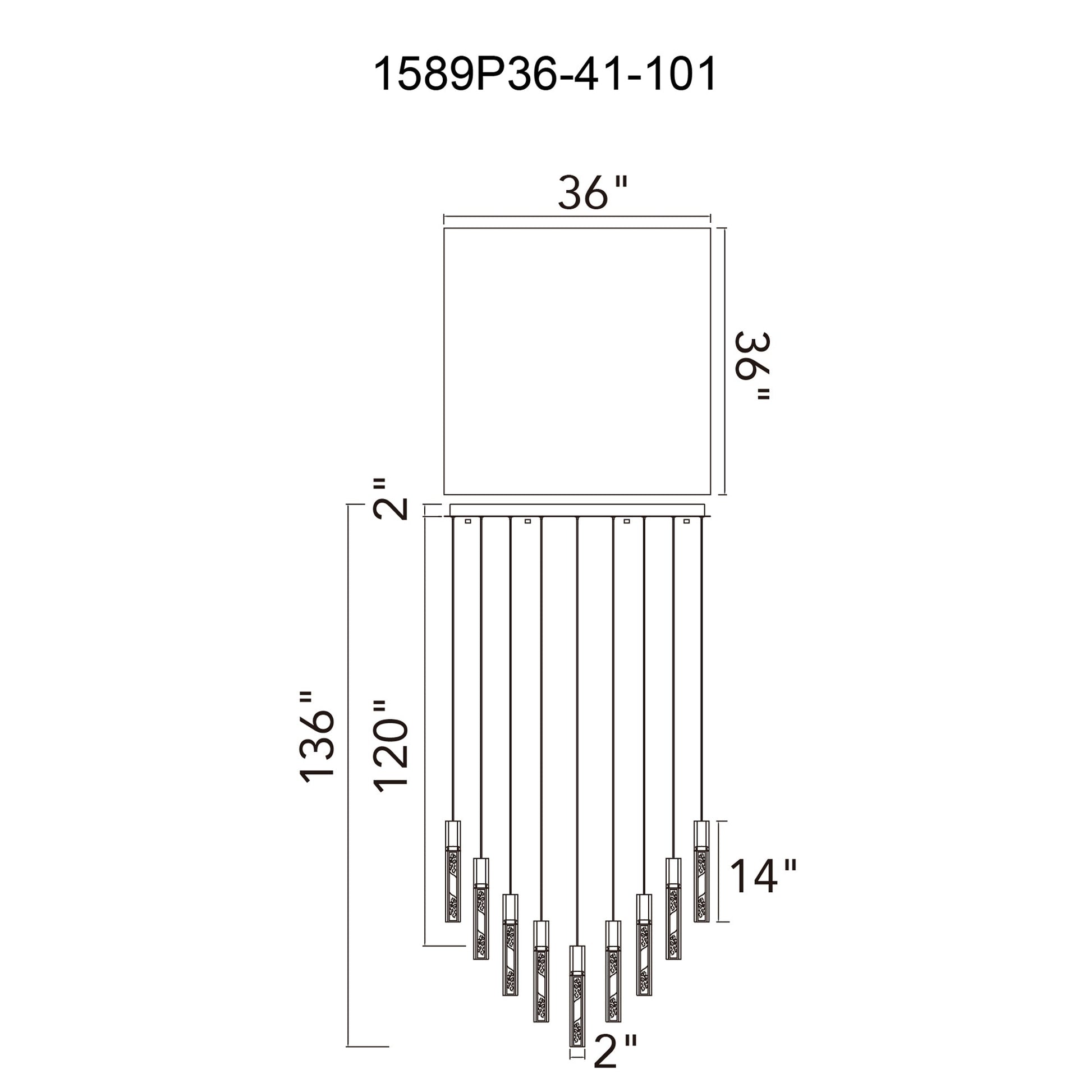 Greta Integrated LED 36in Black Chandelier with Handcrafted Glass - CWI Lighting