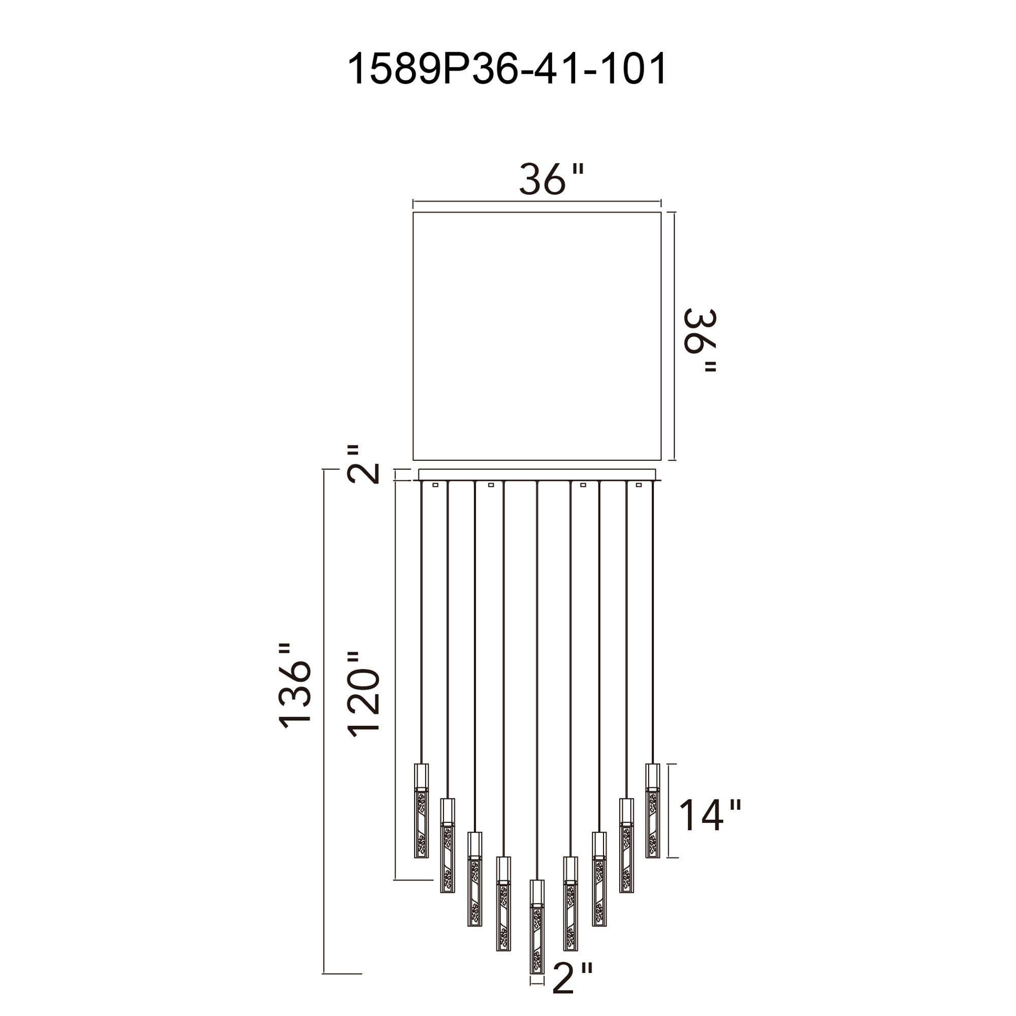 Greta Integrated LED 36in Black Chandelier with Handcrafted Glass - CWI Lighting