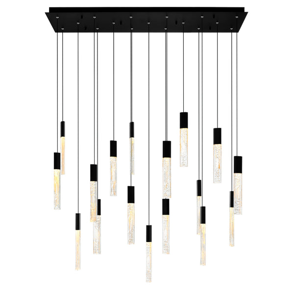 Greta Integrated LED 48in Black Chandelier with Handcrafted Glass - CWI Lighting