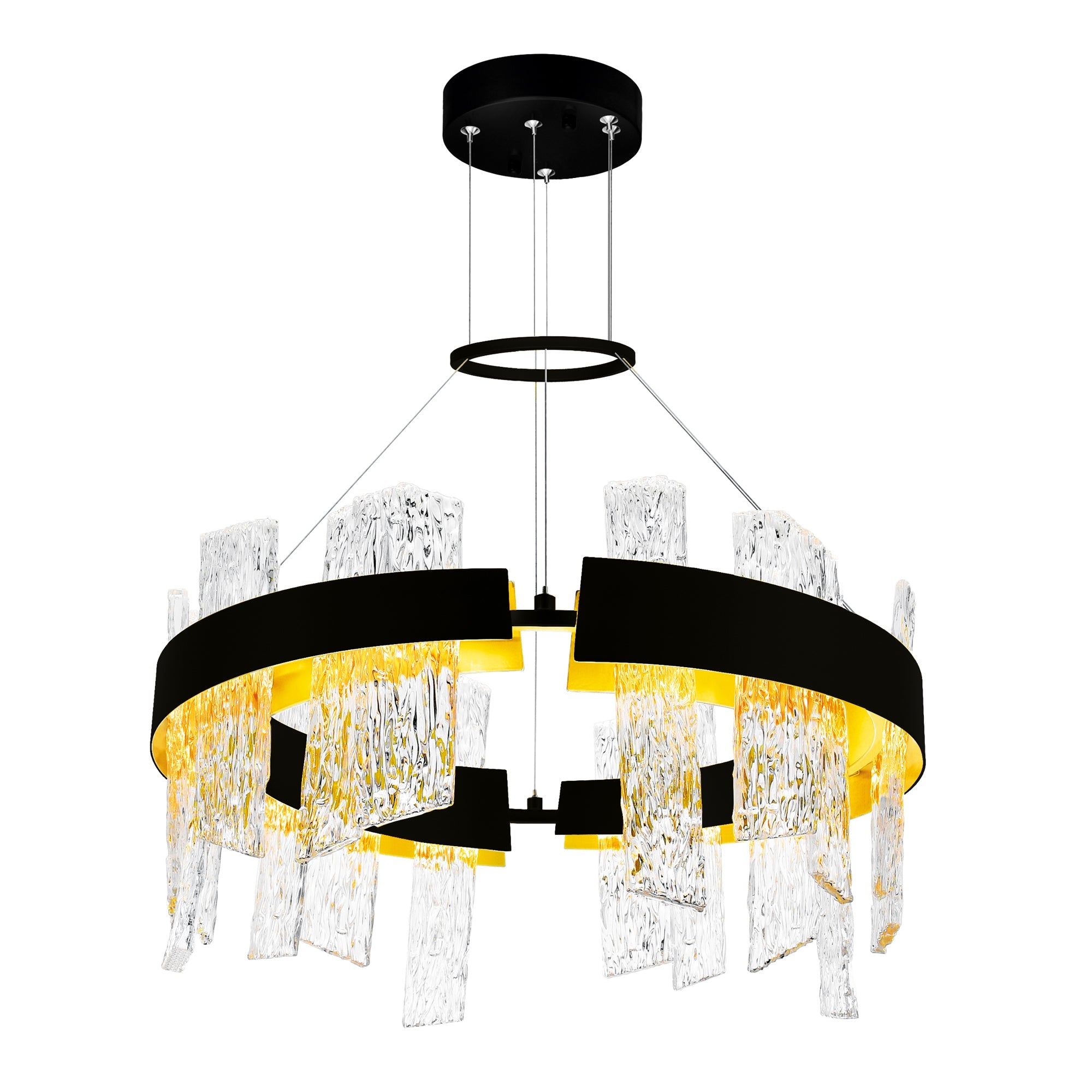 Guadiana Integrated LED 24in Black Chandelier with Handcrafted Glass - CWI Lighting