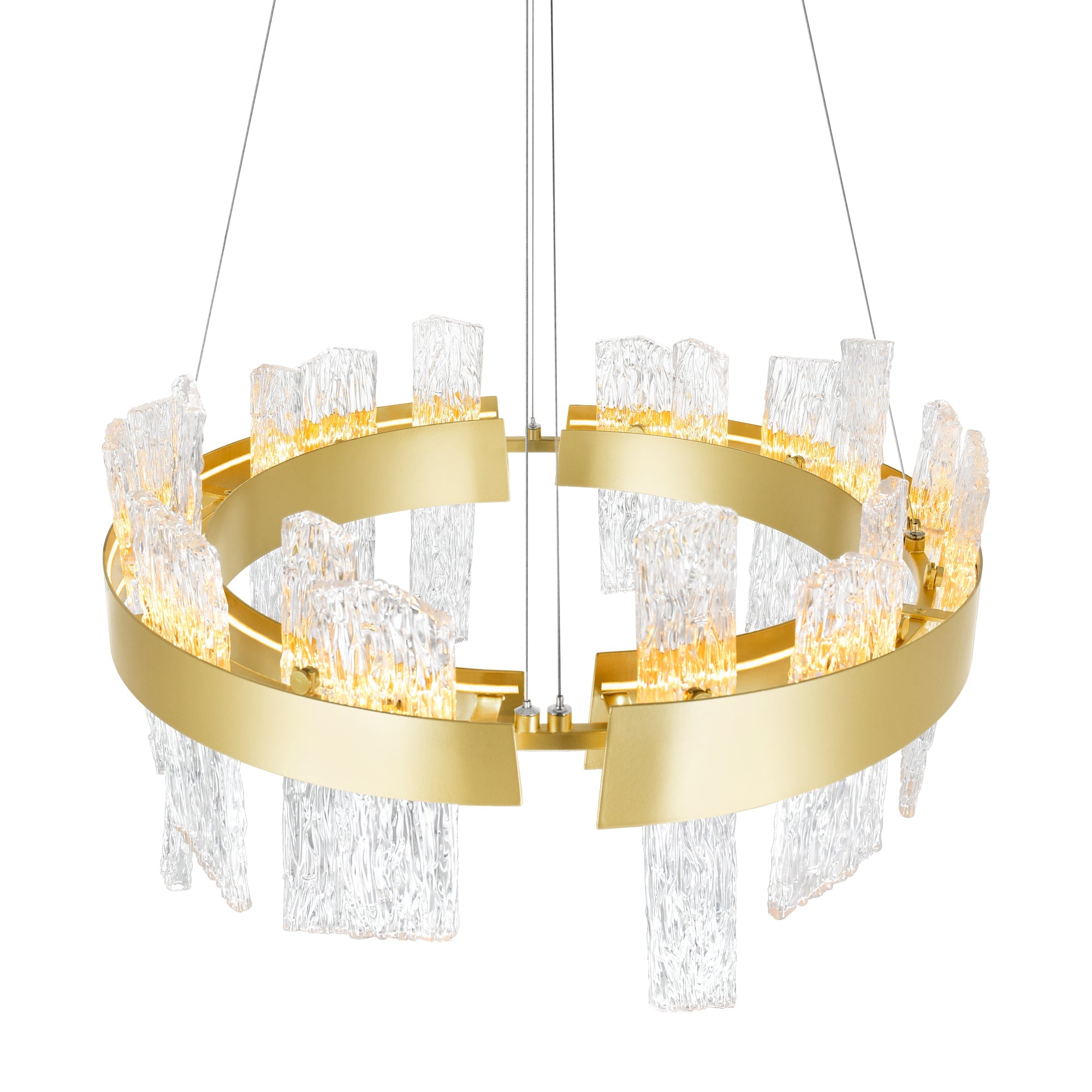 Guadiana Integrated LED 24in Satin Gold Chandelier with Handcrafted Glass - CWI Lighting