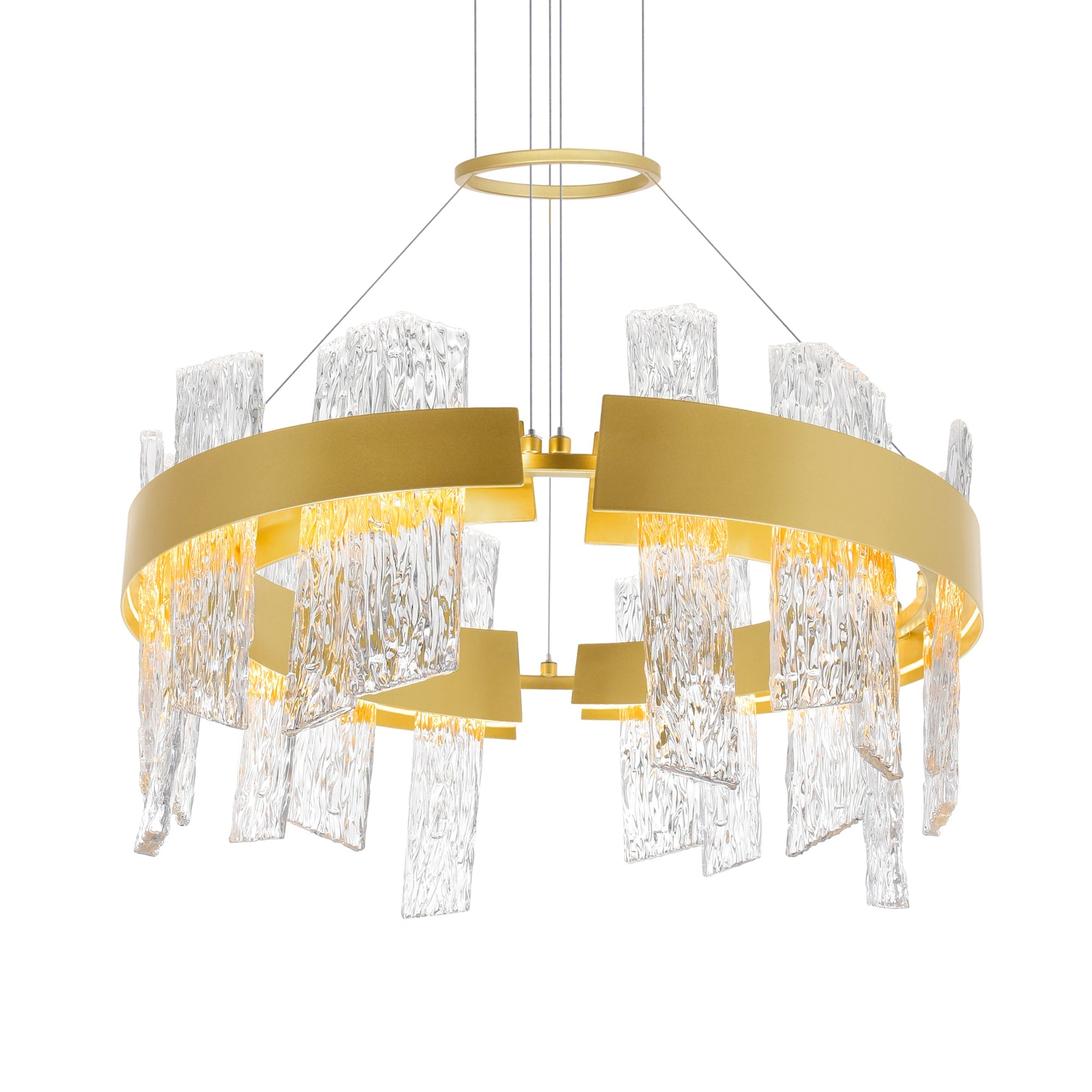 Guadiana Integrated LED 24in Satin Gold Chandelier with Handcrafted Glass - CWI Lighting