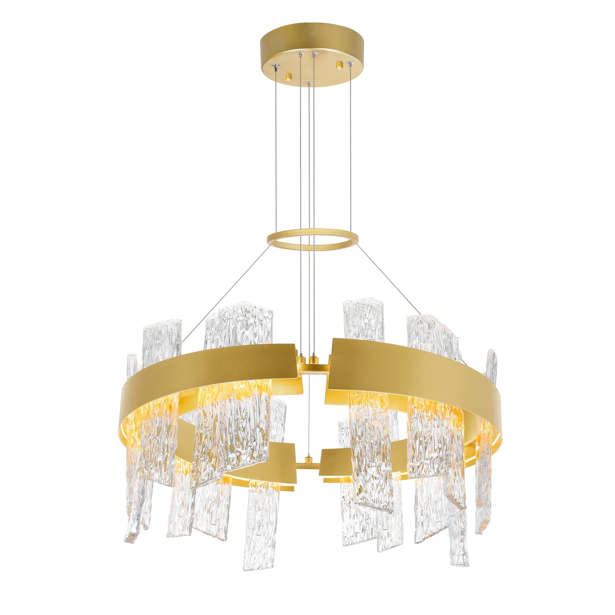 Guadiana Integrated LED 24in Satin Gold Chandelier with Handcrafted Glass - CWI Lighting