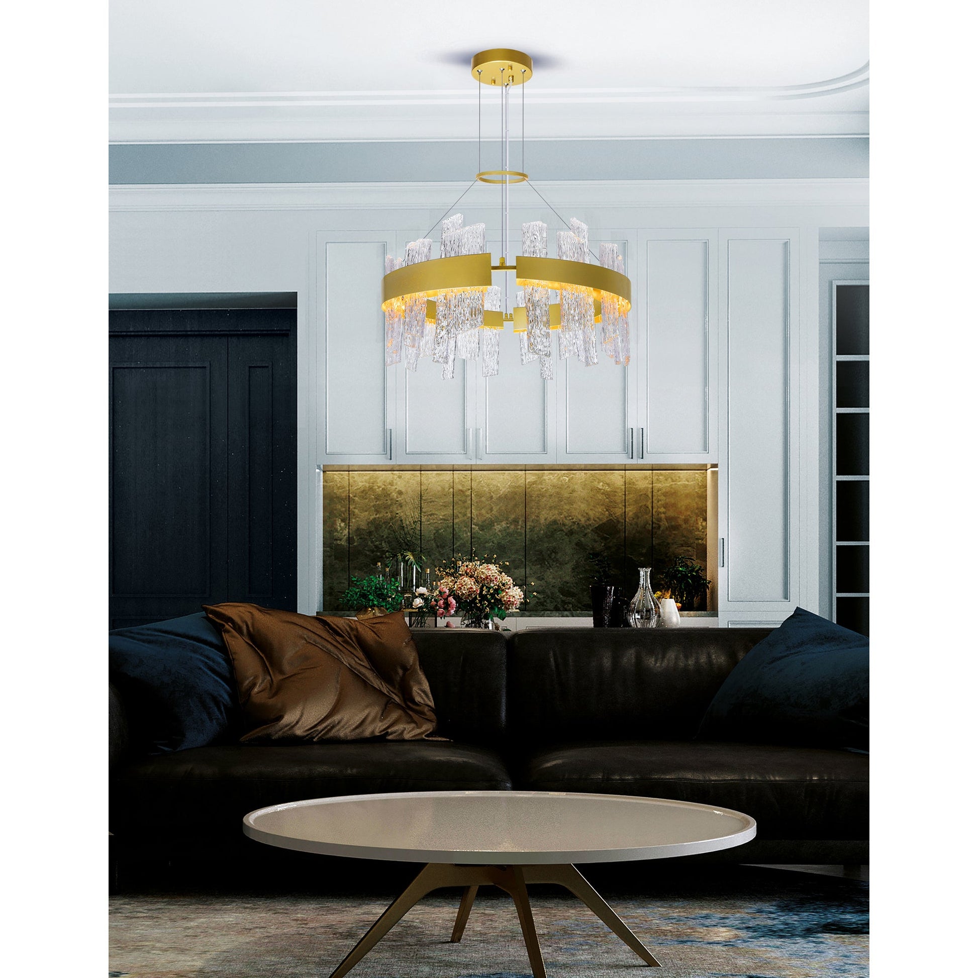 Guadiana Integrated LED 24in Satin Gold Chandelier with Handcrafted Glass - CWI Lighting