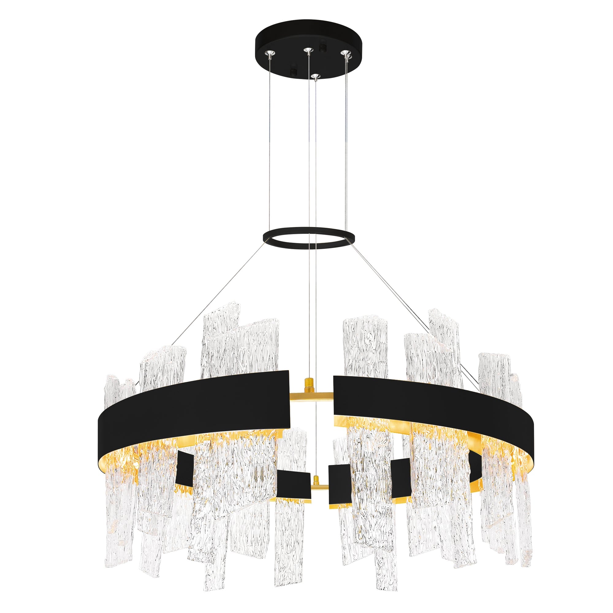 Guadiana Integrated LED 32in Black Chandelier with Handcrafted Glass - CWI Lighting