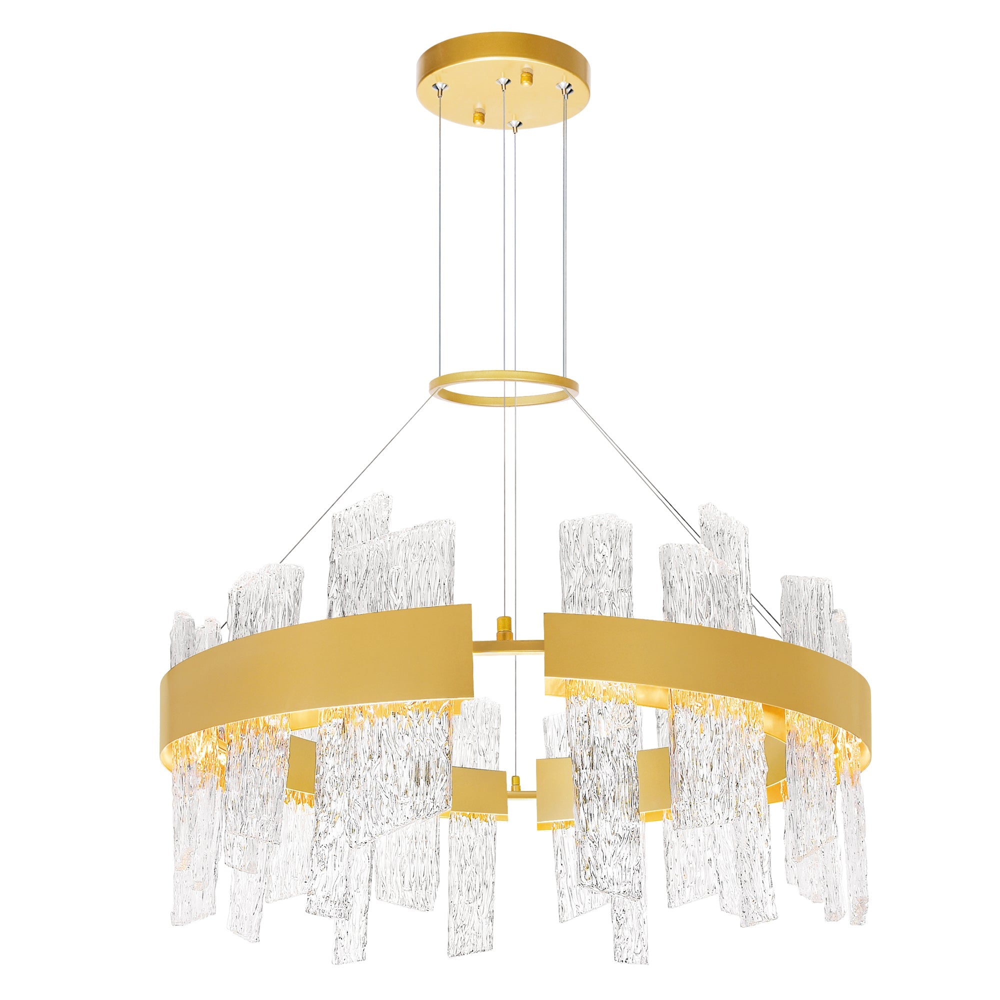 Guadiana Integrated LED 32in Satin Gold Chandelier with Handcrafted Glass - CWI Lighting