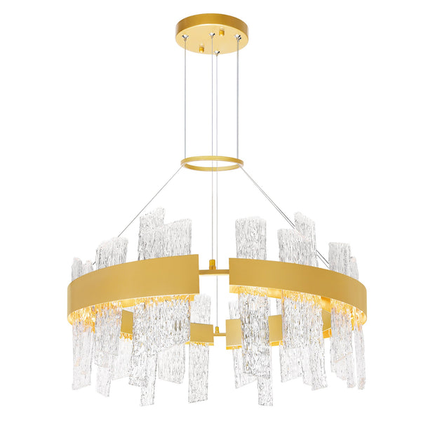 Guadiana Integrated LED 32in Satin Gold Chandelier with Handcrafted Glass - CWI Lighting