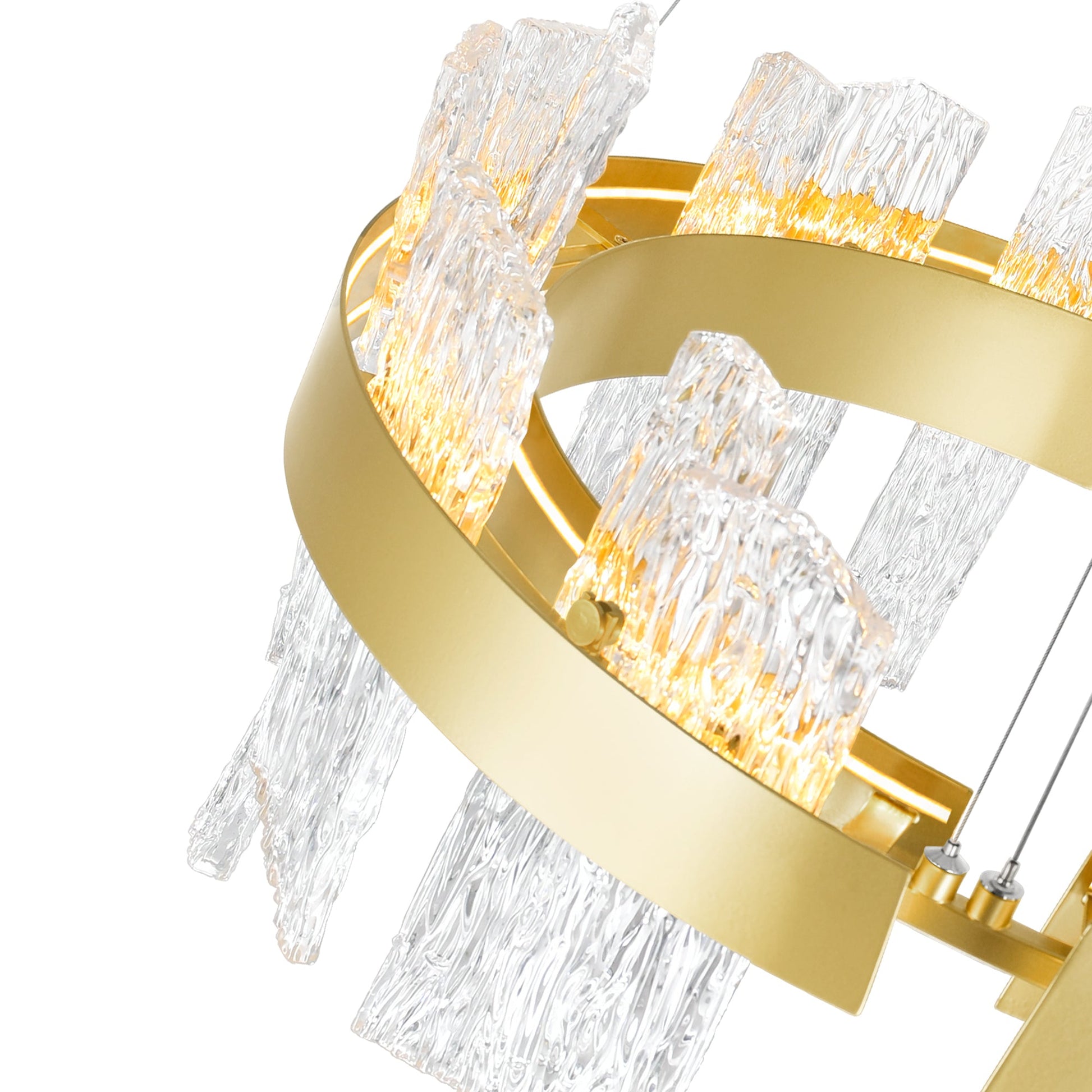 Guadiana Integrated LED 32in Satin Gold Chandelier with Handcrafted Glass - CWI Lighting
