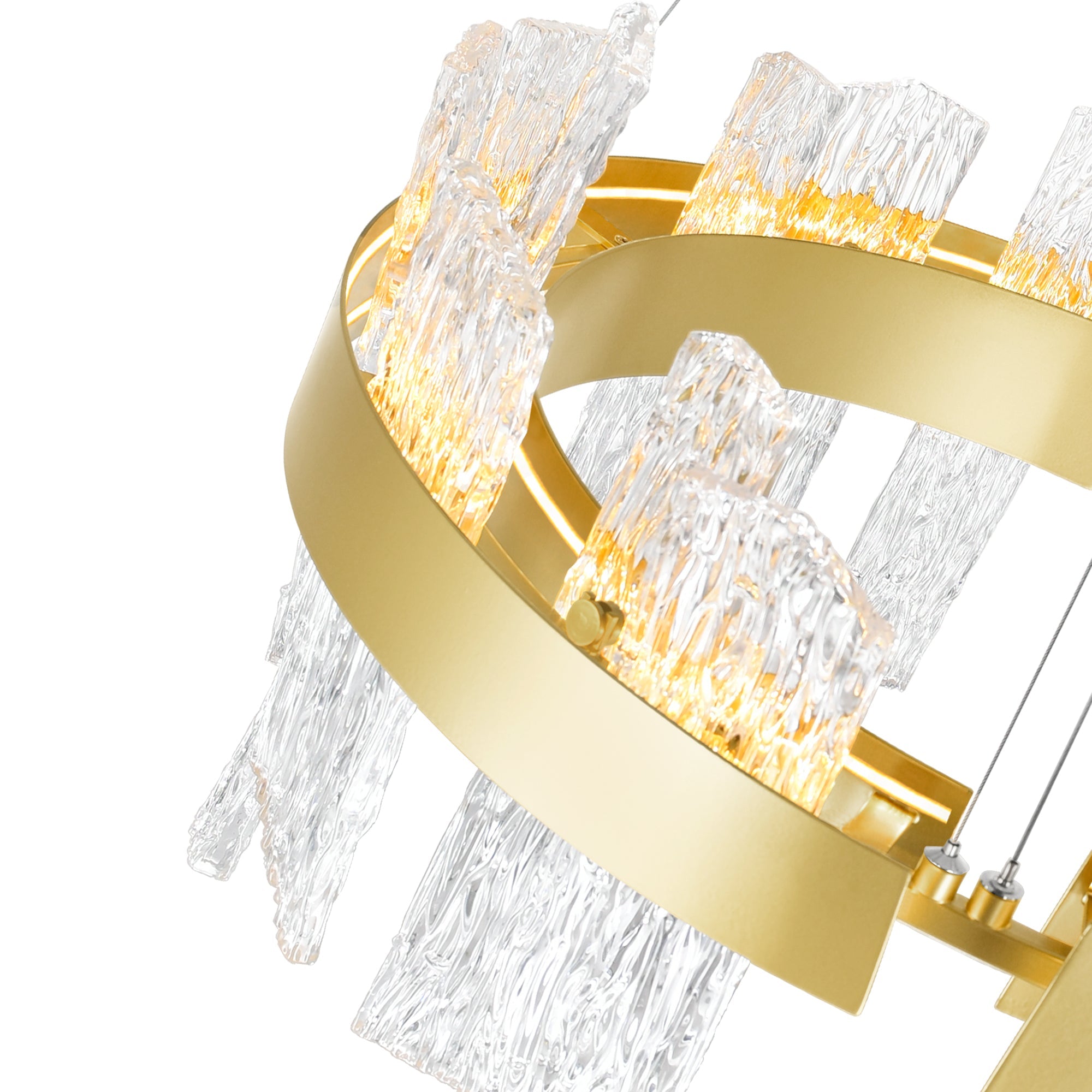 Guadiana Integrated LED 32in Satin Gold Chandelier with Handcrafted Glass - CWI Lighting