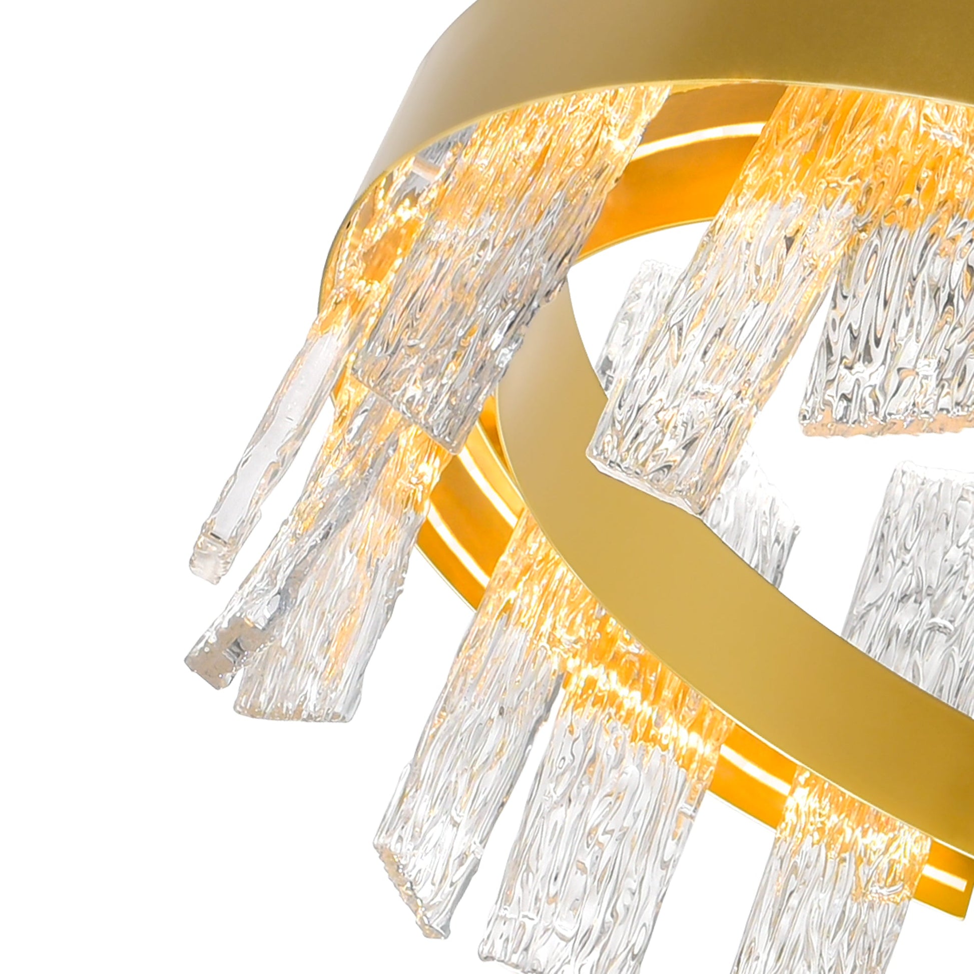 Guadiana Integrated LED 32in Satin Gold Chandelier with Handcrafted Glass - CWI Lighting