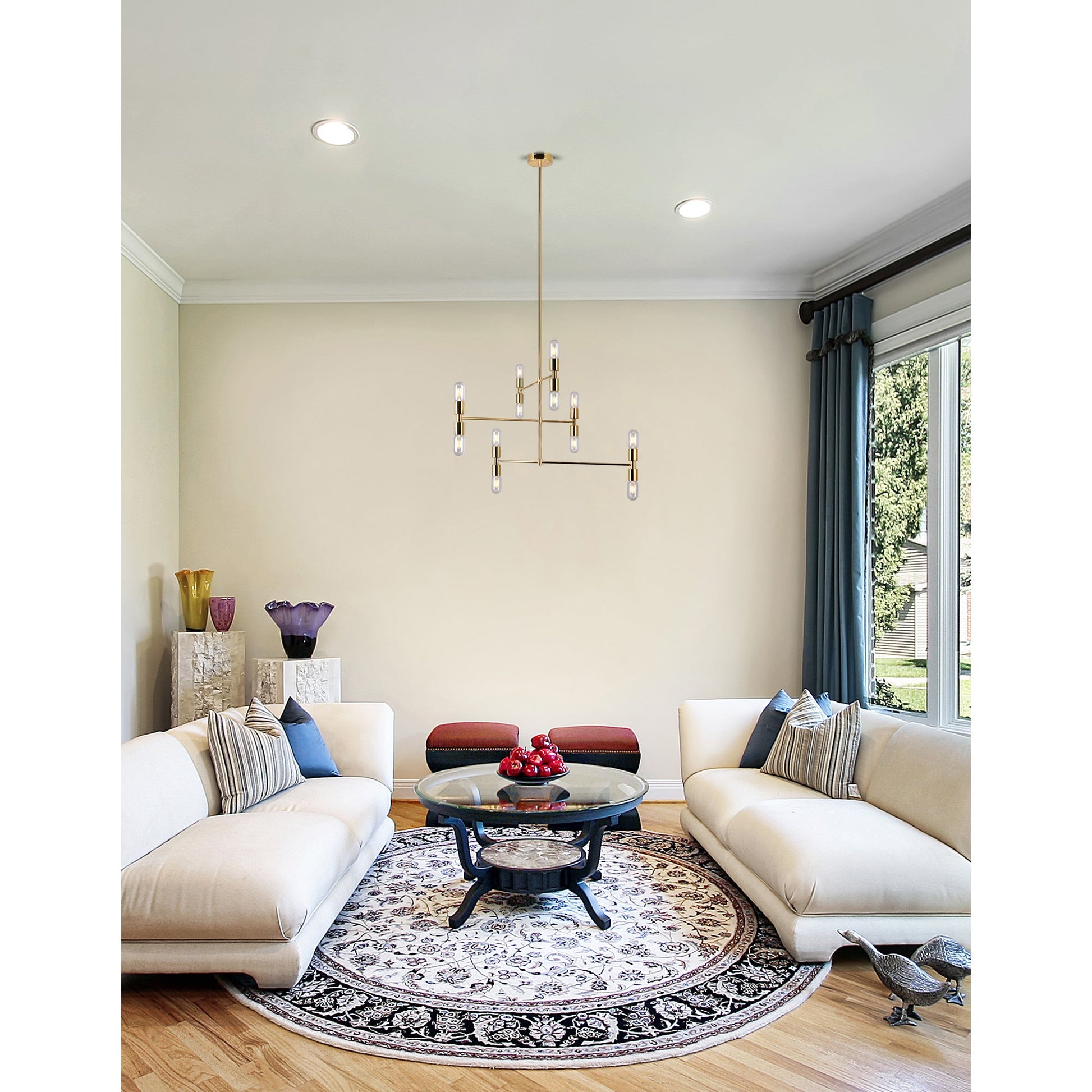 Hand Crank 12 Light Medallion Gold Chandelier - CWI Lighting