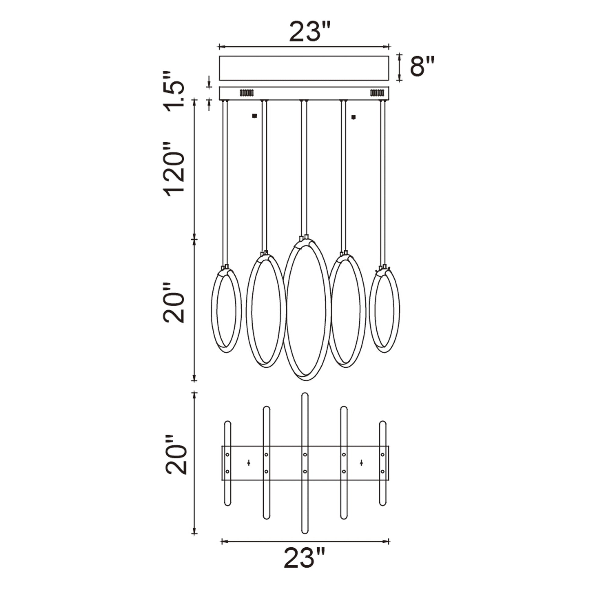 Hoops Integrated LED 23in 5 Ring Black Chandelier - CWI Lighting