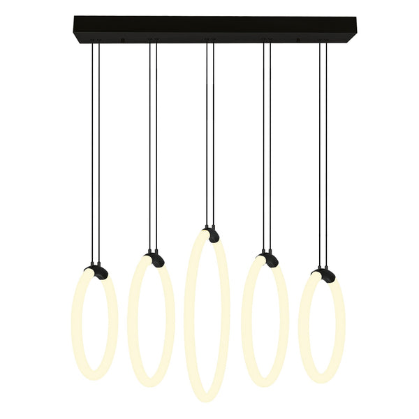 Hoops Integrated LED 23in 5 Ring Black Chandelier - CWI Lighting