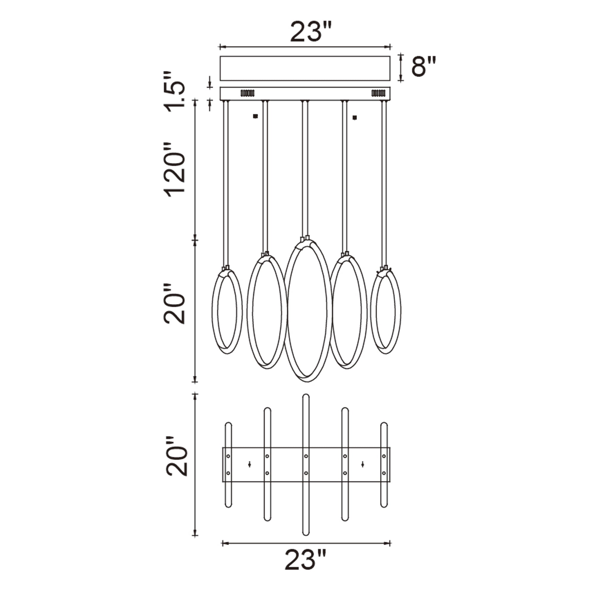 Hoops Integrated LED 23in 5 Ring Satin Gold Chandelier - CWI Lighting