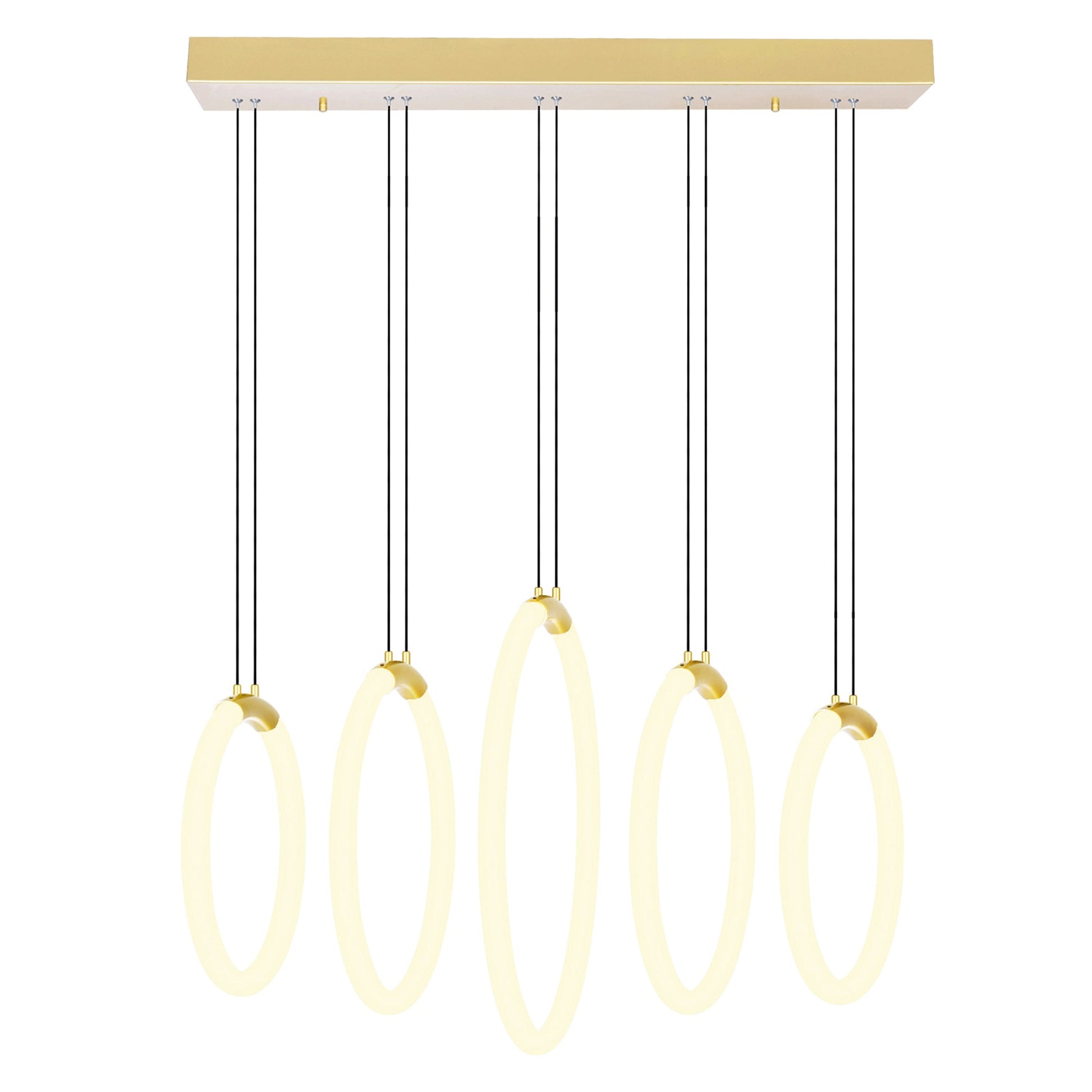Hoops Integrated LED 23in 5 Ring Satin Gold Chandelier - CWI Lighting