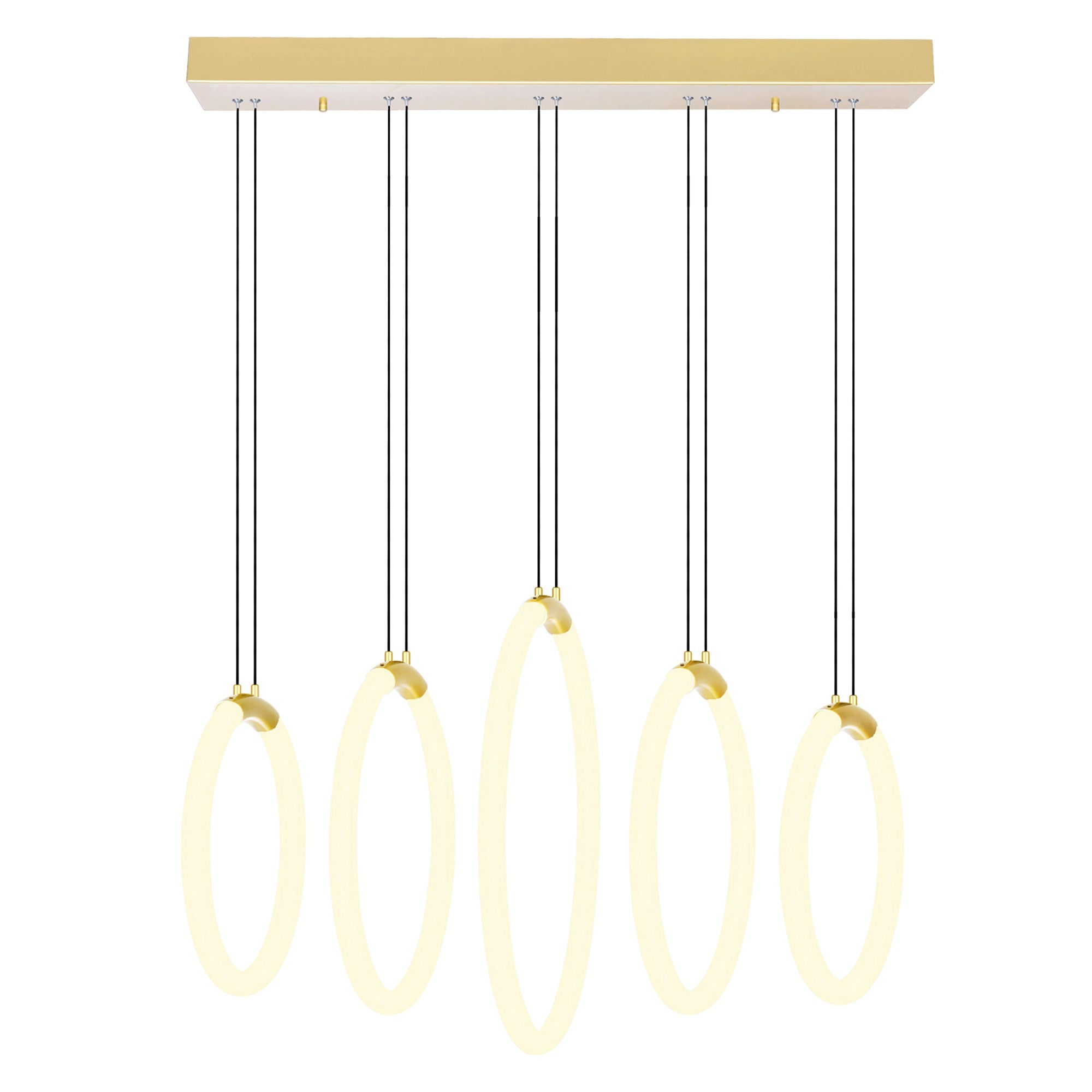 Hoops Integrated LED 23in 5 Ring Satin Gold Chandelier - CWI Lighting