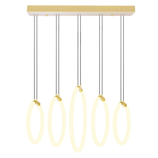 Hoops Integrated LED 23in 5 Ring Satin Gold Chandelier - CWI Lighting