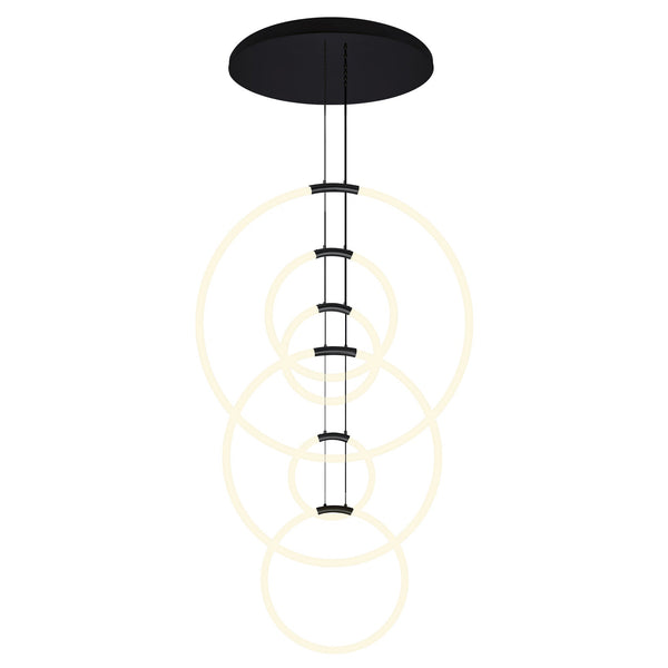 Hoops Integrated LED 35in 6 Ring Black Chandelier - CWI Lighting