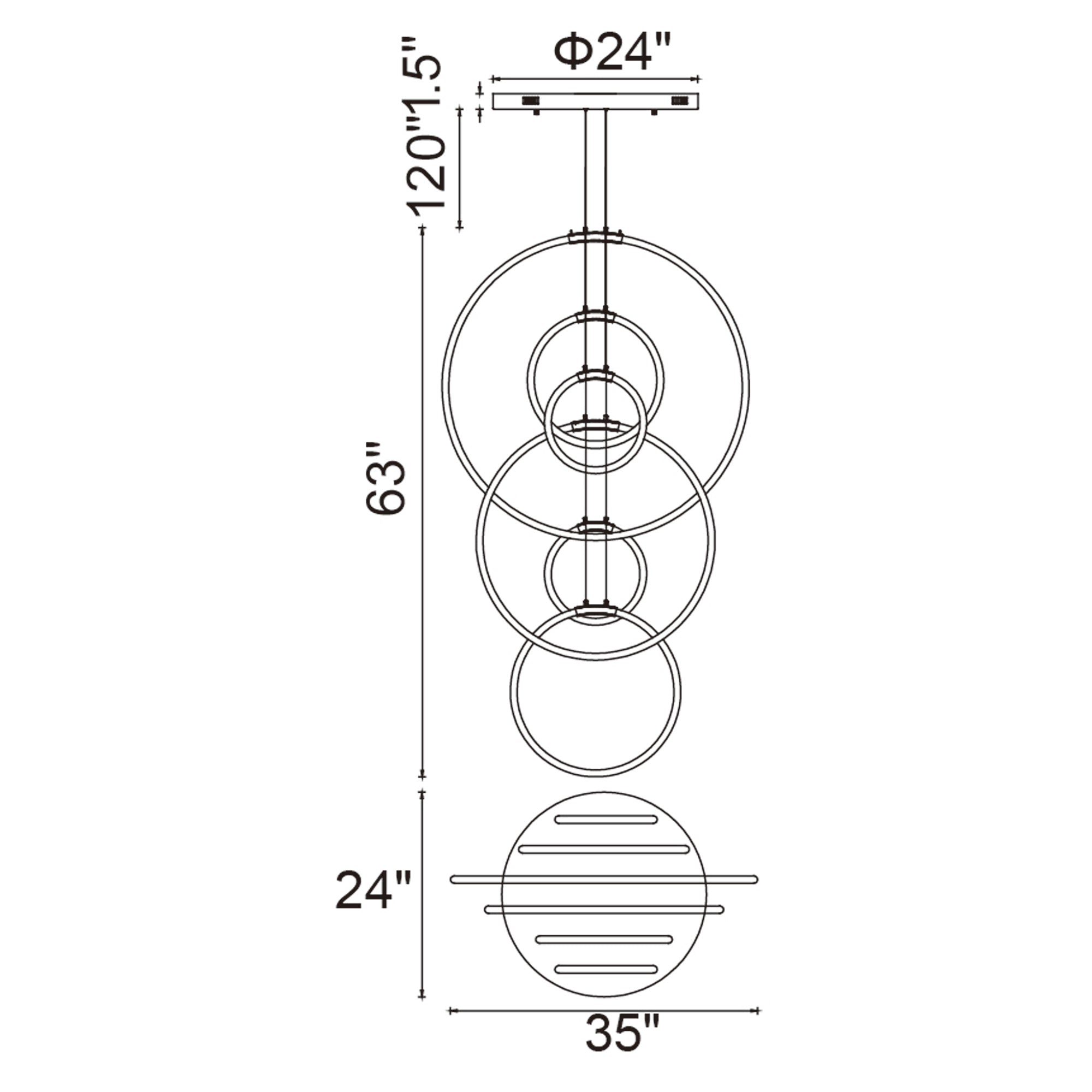 Hoops Integrated LED 35in 6 Ring Black Chandelier - CWI Lighting