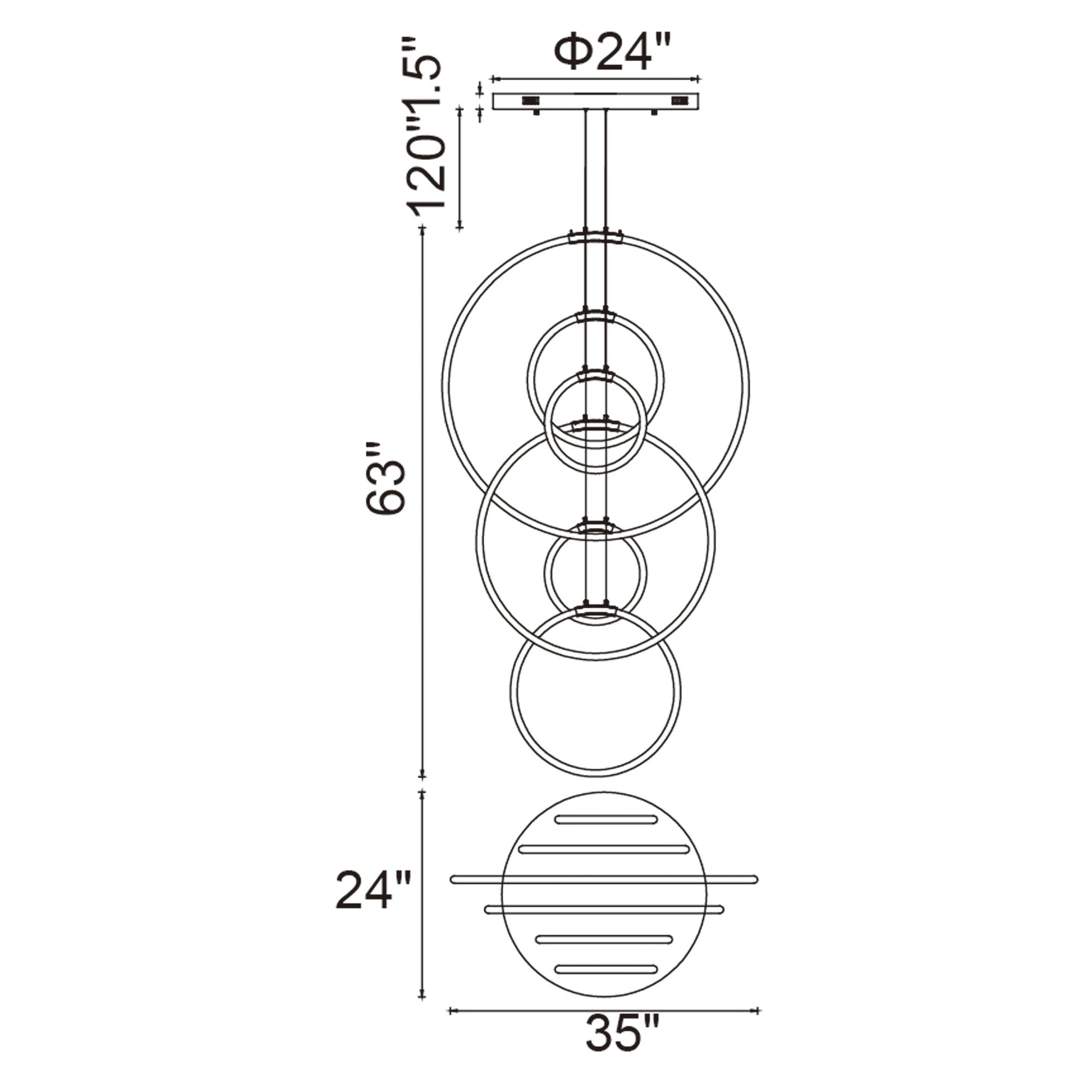 Hoops Integrated LED 35in 6 Ring Satin Gold Chandelier - CWI Lighting