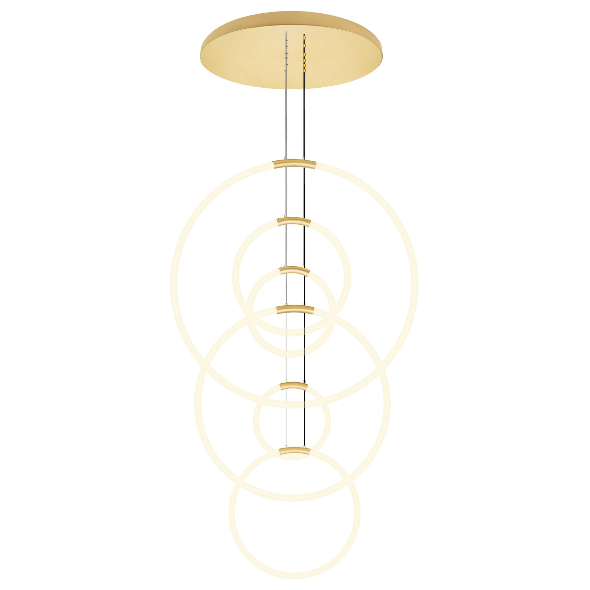 Hoops Integrated LED 35in 6 Ring Satin Gold Chandelier - CWI Lighting