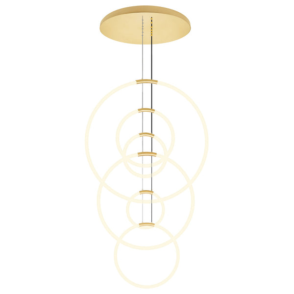 Hoops Integrated LED 35in 6 Ring Satin Gold Chandelier - CWI Lighting