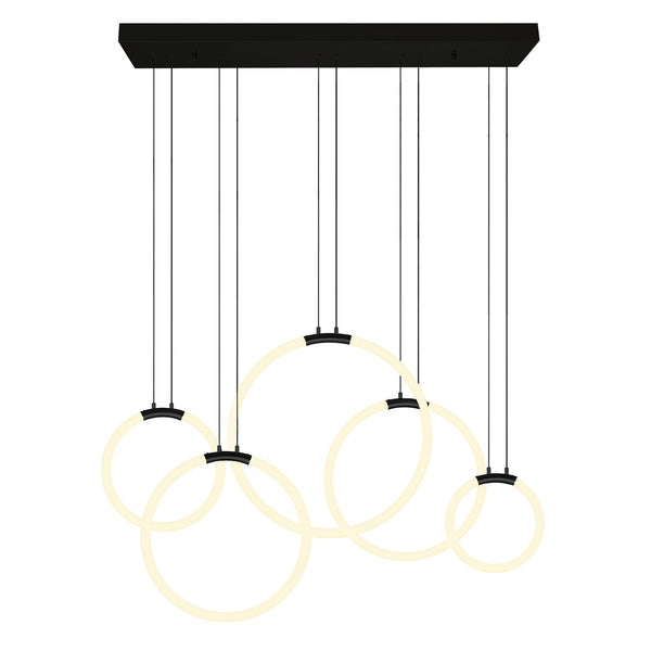 Hoops Integrated LED 44in 5 Ring Black Chandelier - CWI Lighting
