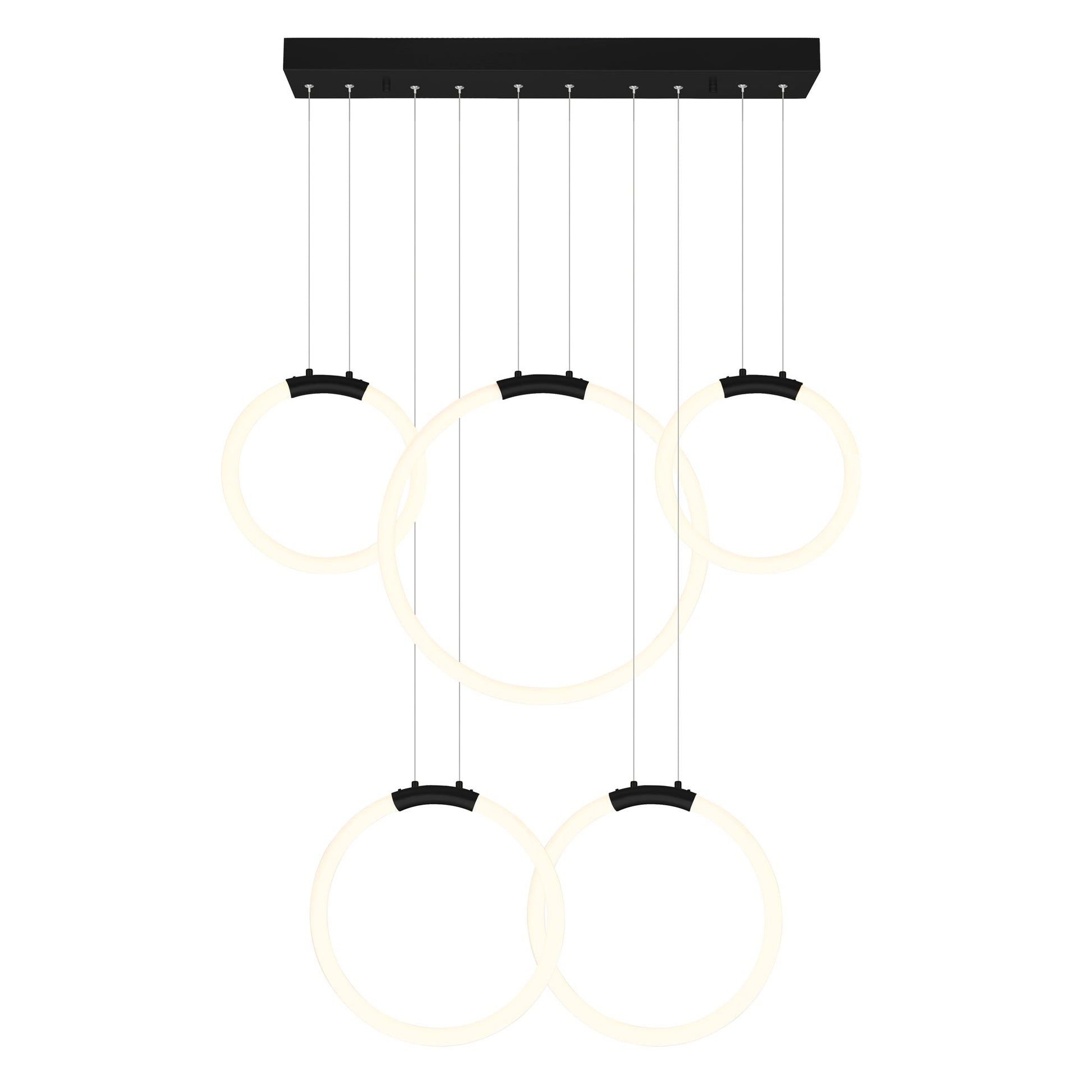 Hoops Integrated LED 44in 5 Ring Black Chandelier - CWI Lighting