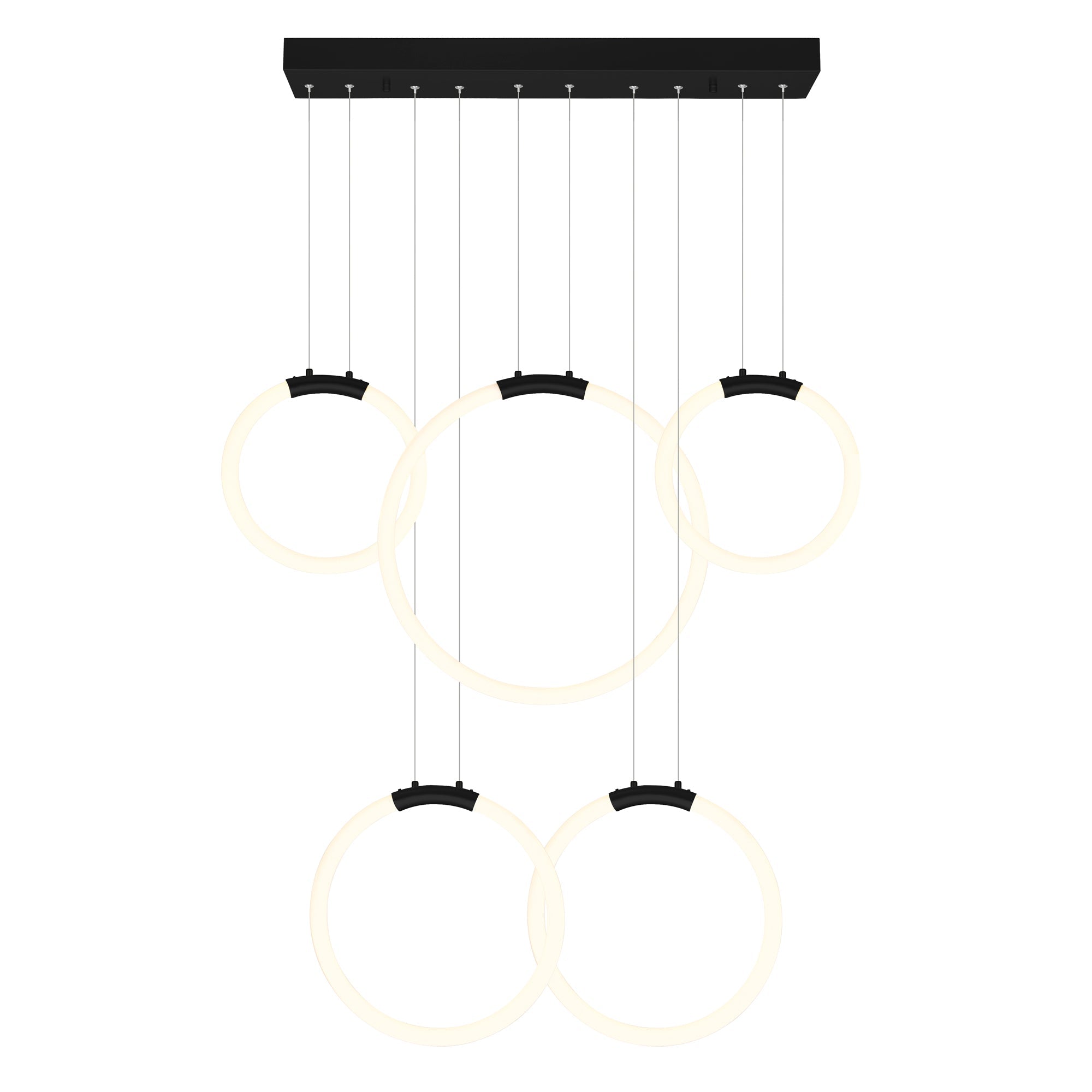 Hoops Integrated LED 44in 5 Ring Black Chandelier - CWI Lighting