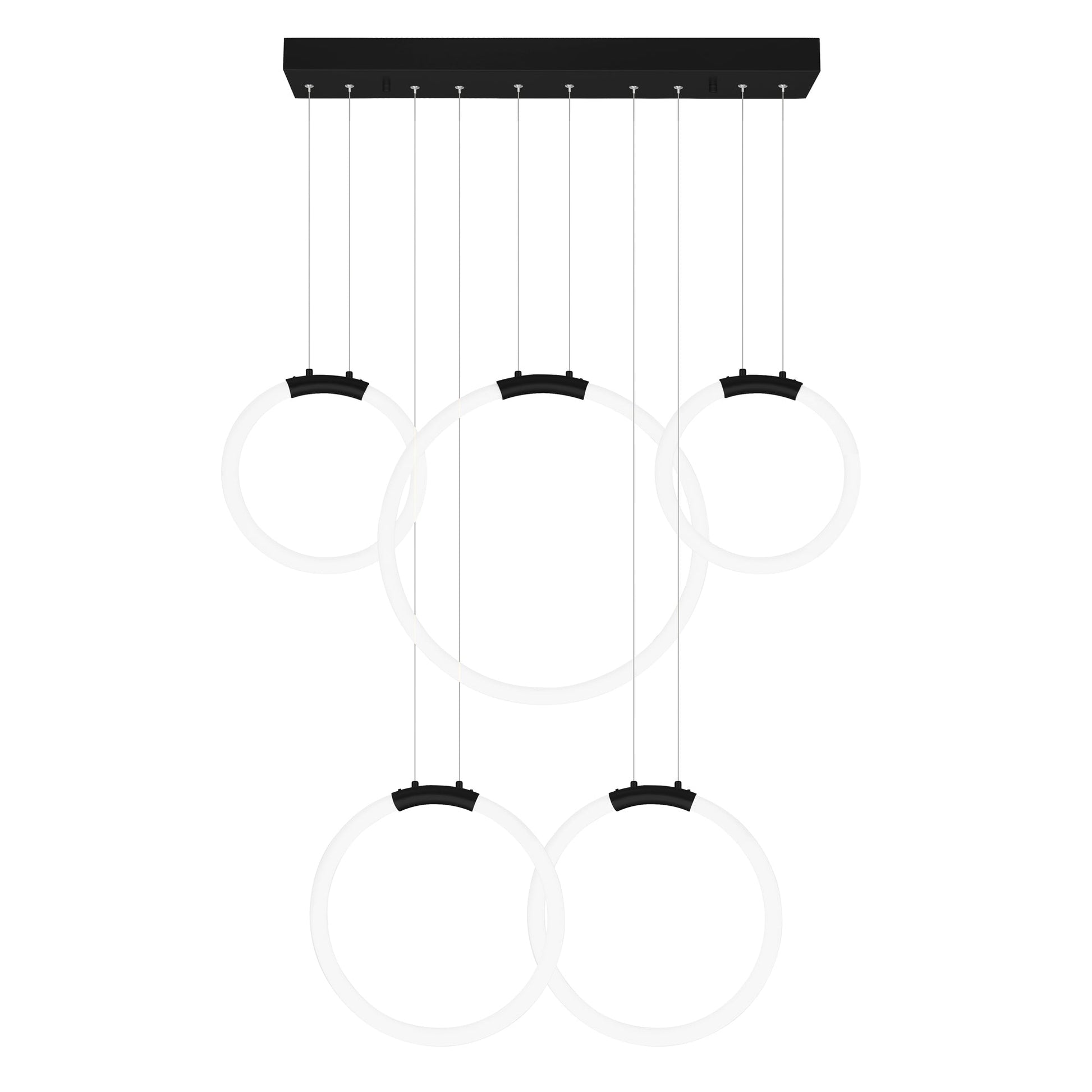 Hoops Integrated LED 44in 5 Ring Black Chandelier - CWI Lighting