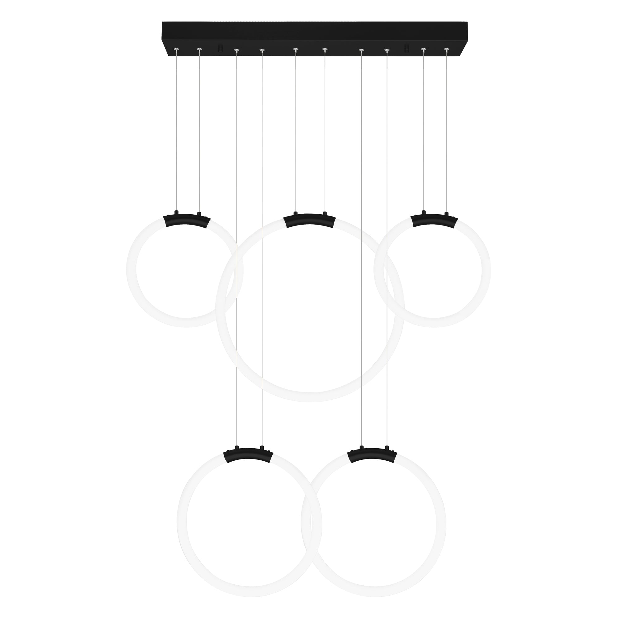 Hoops Integrated LED 44in 5 Ring Black Chandelier - CWI Lighting