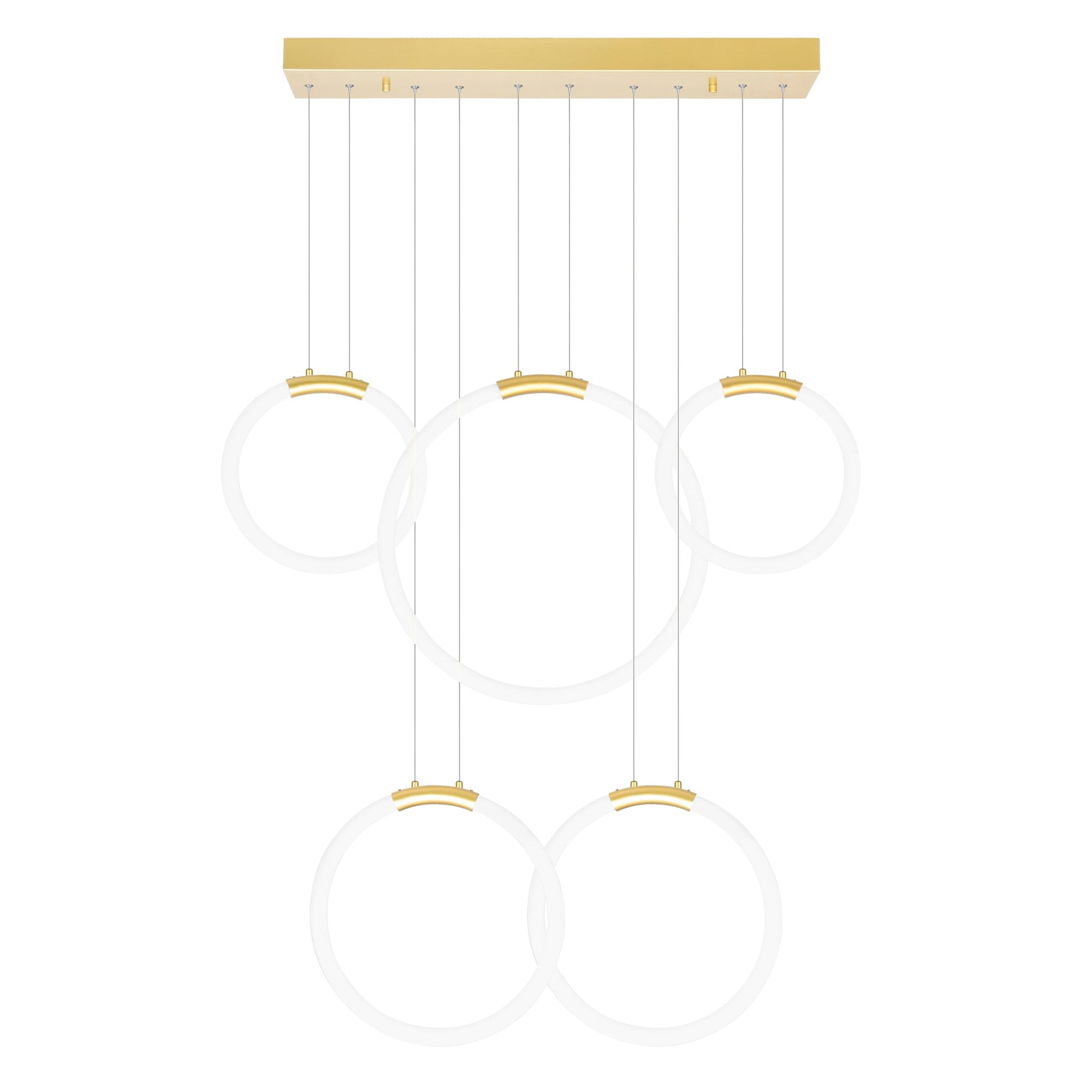 Hoops Integrated LED 44in 5 Ring Satin Gold Chandelier - CWI Lighting