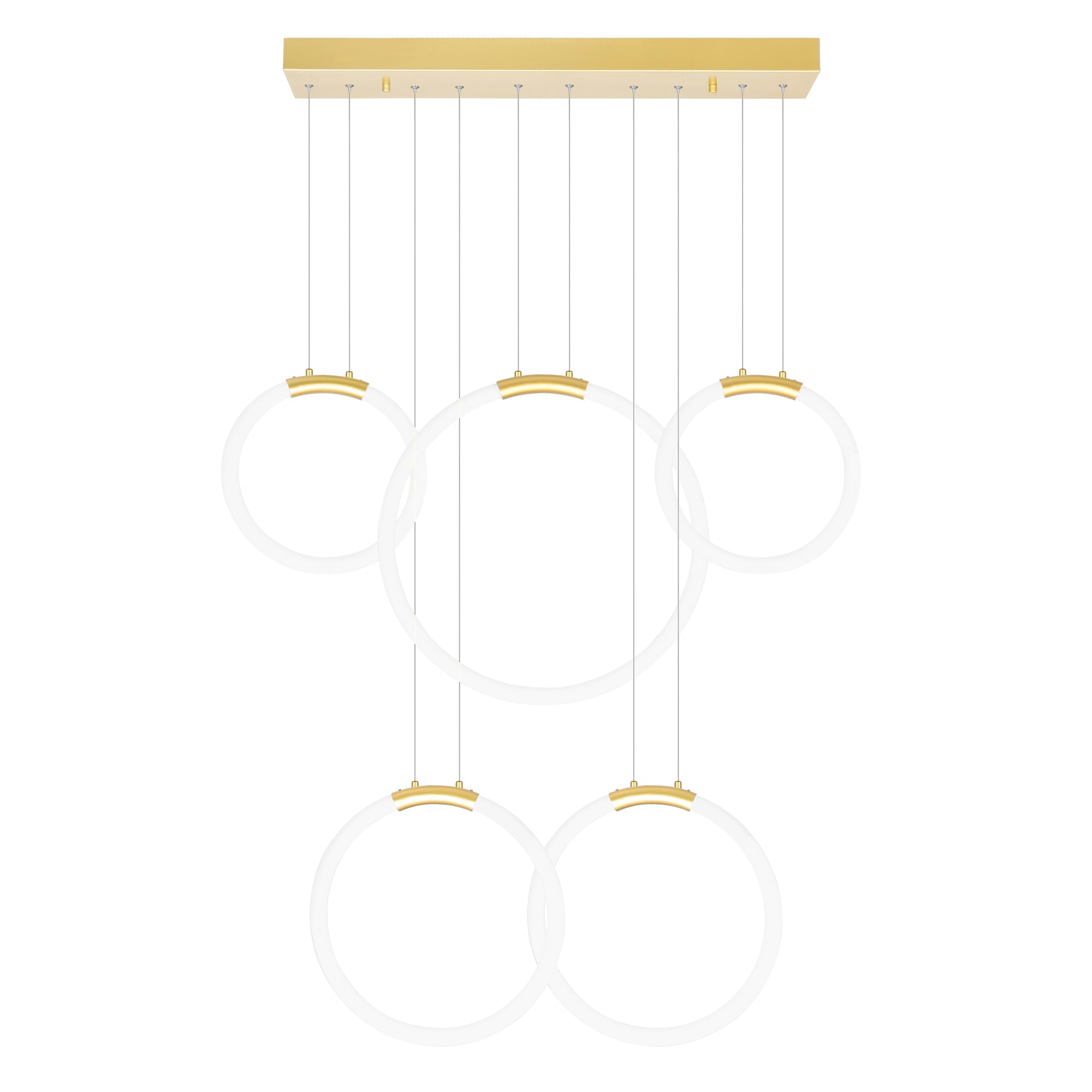 Hoops Integrated LED 44in 5 Ring Satin Gold Chandelier - CWI Lighting
