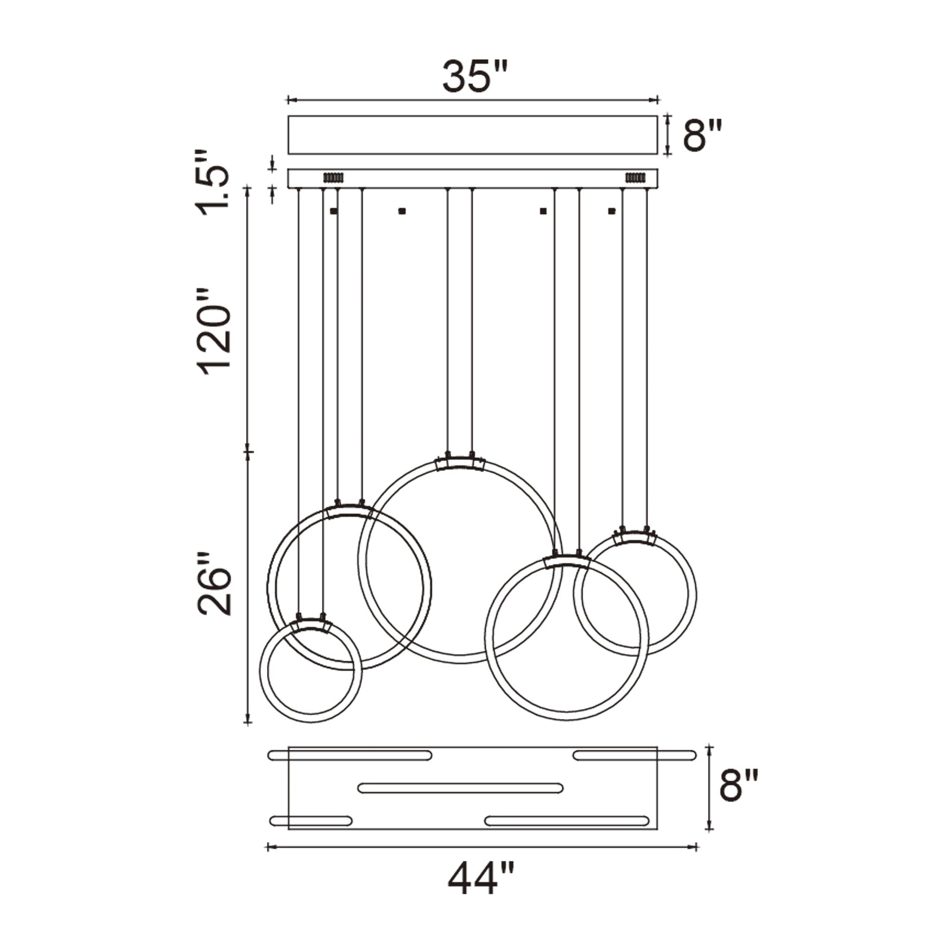 Hoops Integrated LED 44in 5 Ring Satin Gold Chandelier - CWI Lighting