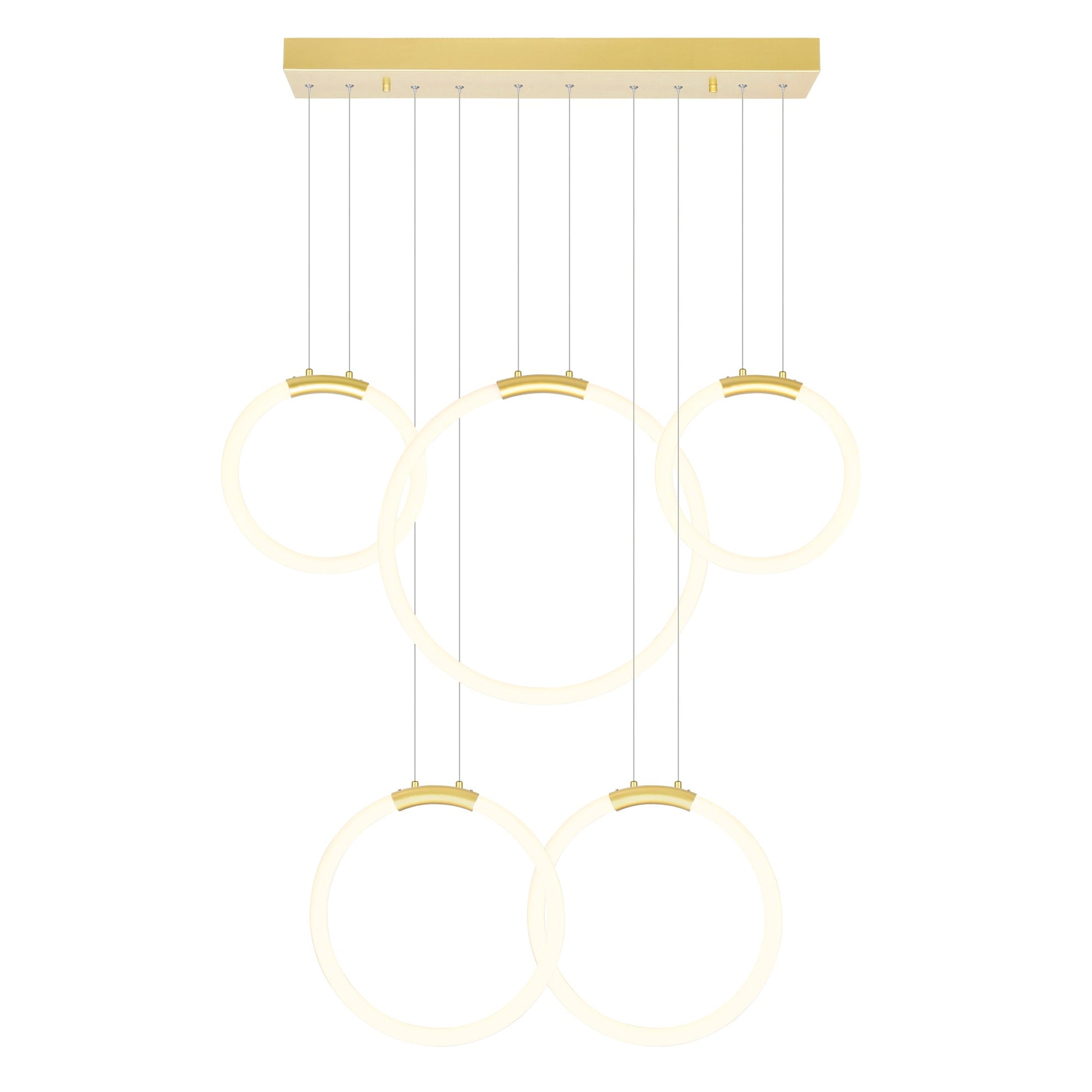 Hoops Integrated LED 44in 5 Ring Satin Gold Chandelier - CWI Lighting