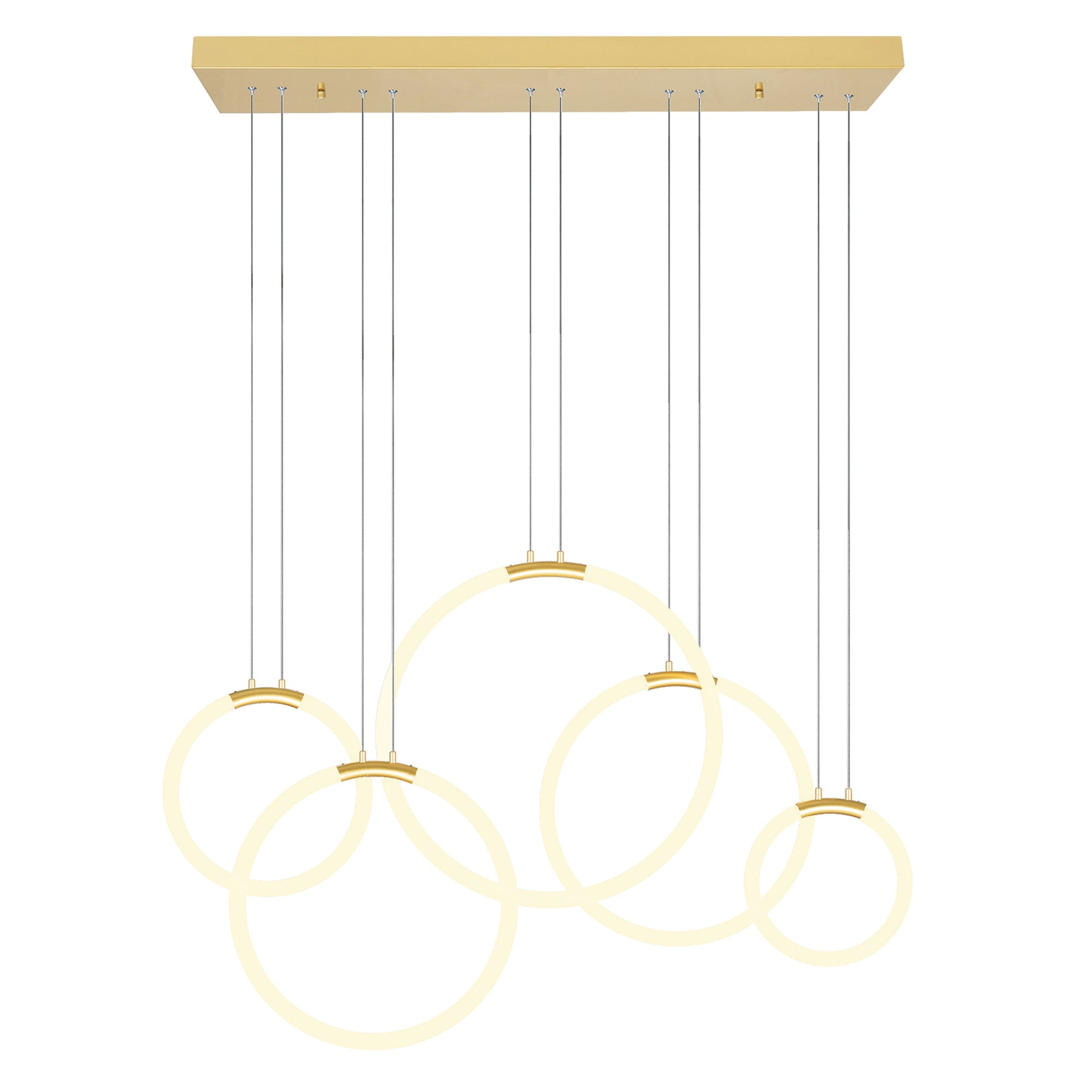 Hoops Integrated LED 44in 5 Ring Satin Gold Chandelier - CWI Lighting