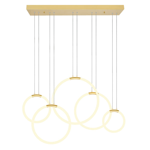 Hoops Integrated LED 44in 5 Ring Satin Gold Chandelier - CWI Lighting