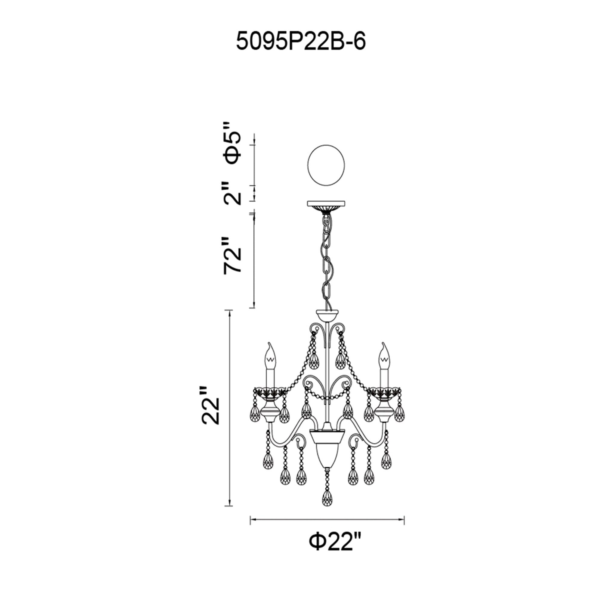 Keen 6 Light 22in Black Chandelier - CWI Lighting