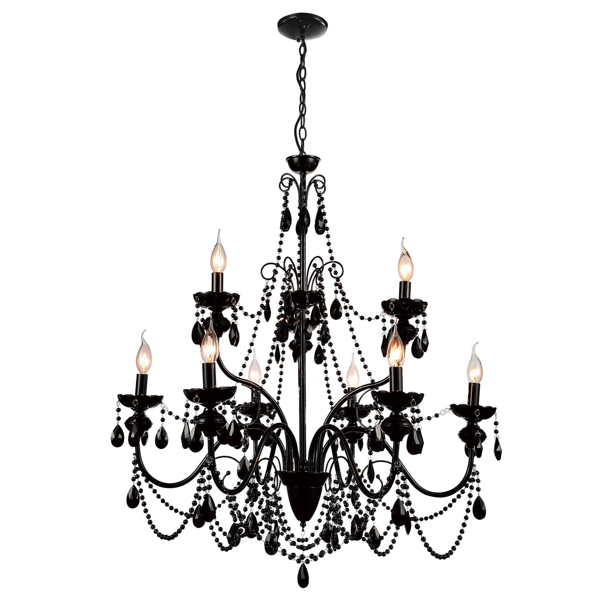 Keen 9 Light 32in Black Chandelier - CWI Lighting