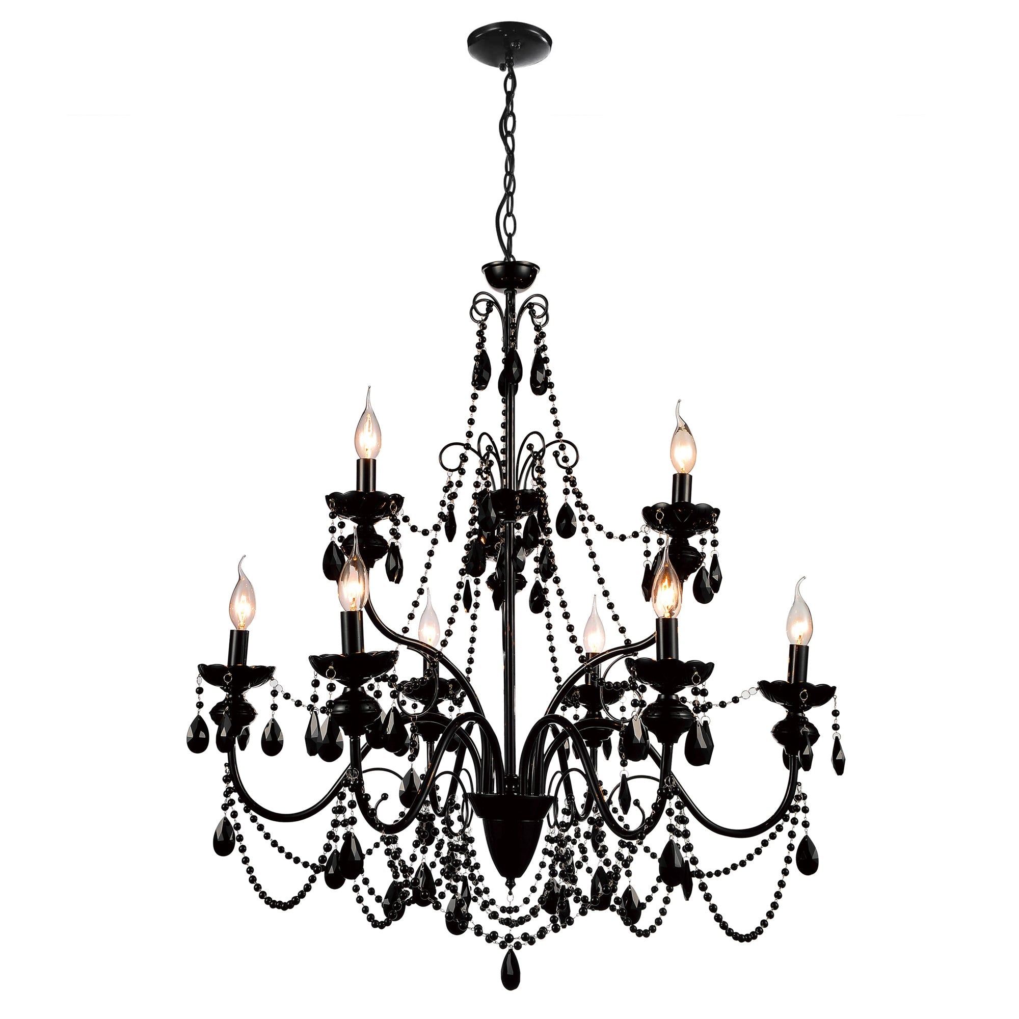 Keen 9 Light 32in Black Chandelier - CWI Lighting