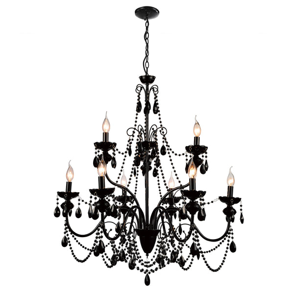Keen 9 Light 32in Black Chandelier - CWI Lighting