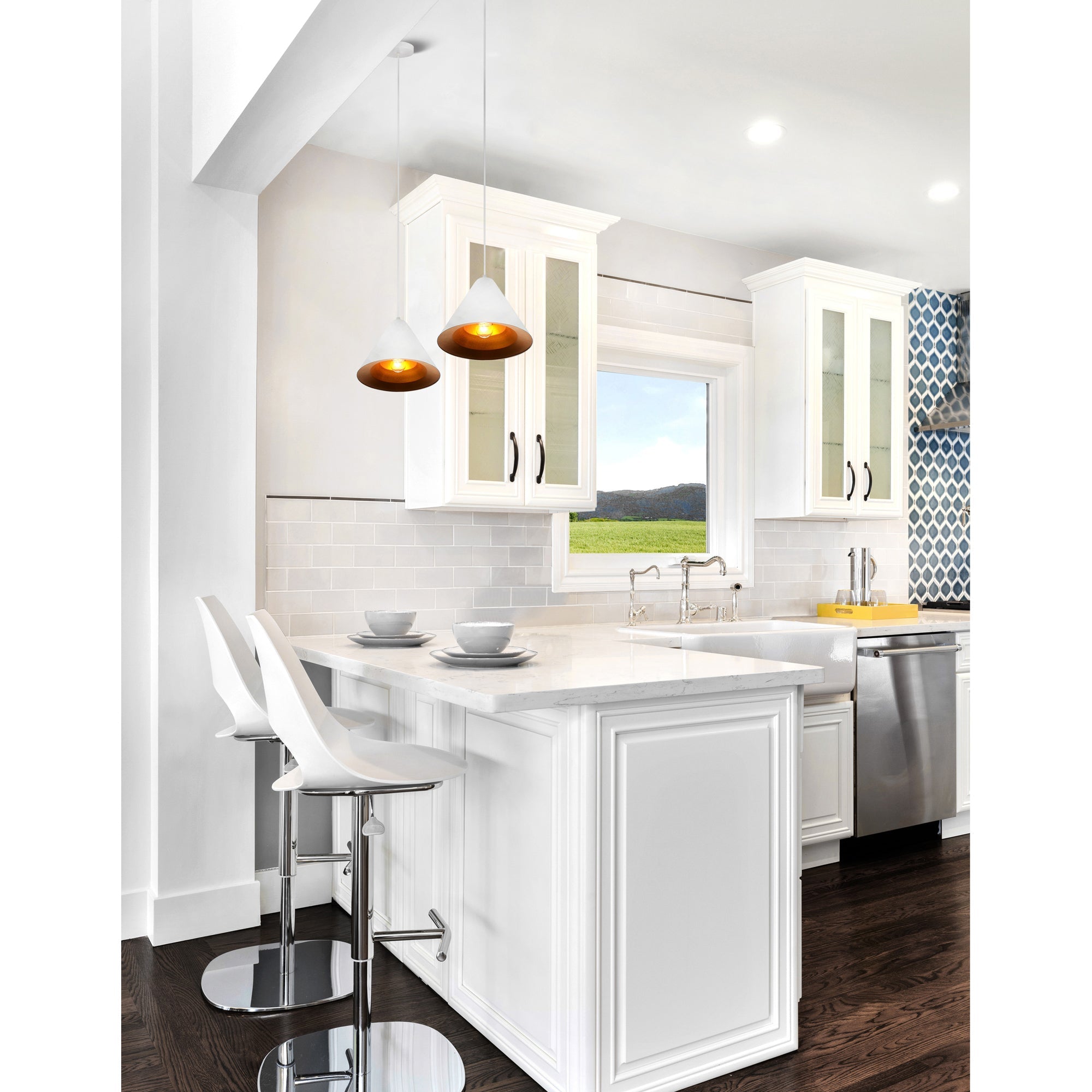 Keila 1 Light Down Pendant With Matte White & Gold Finish - CWI Lighting