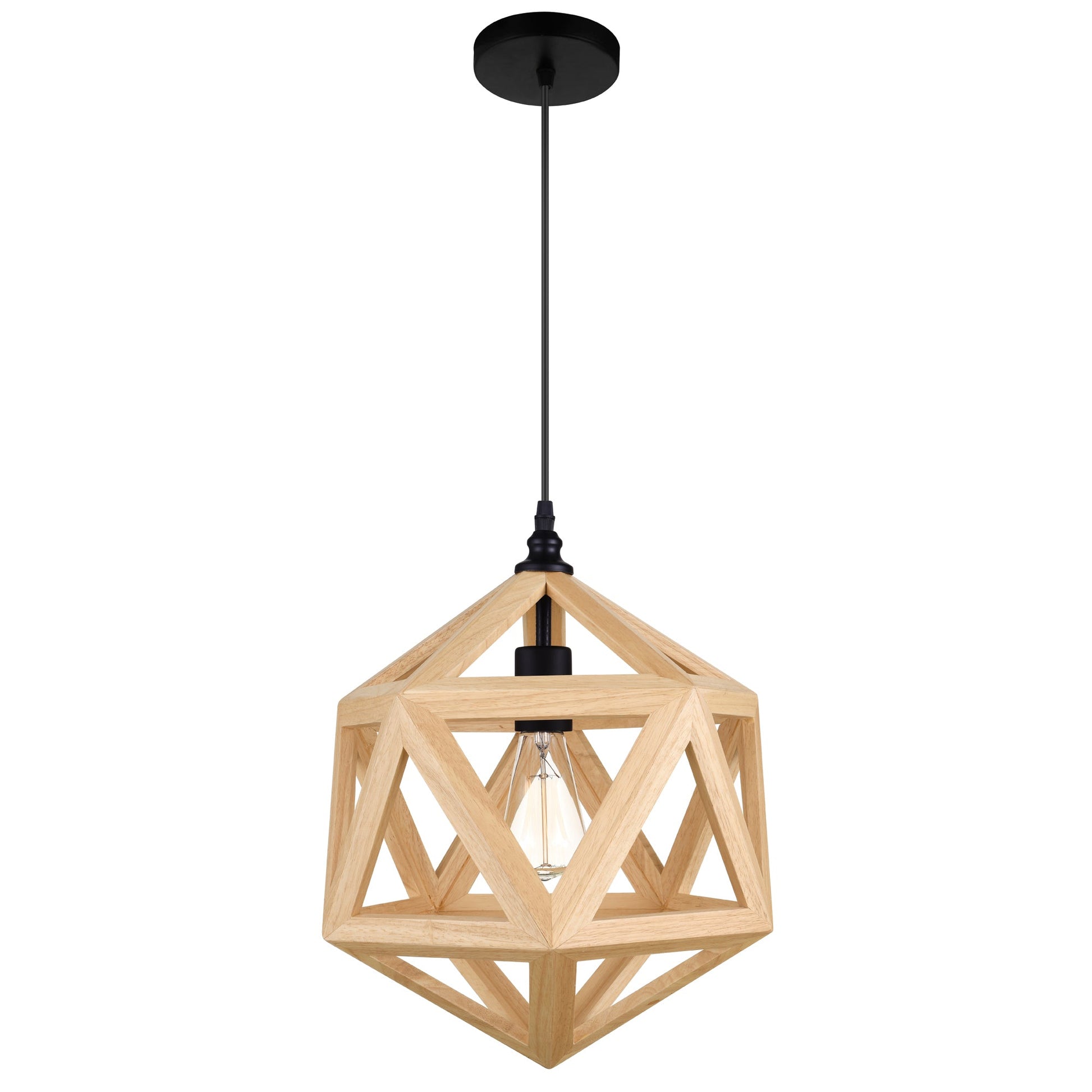 Lante 1 Light 13in Black & Wood Pendant - CWI Lighting