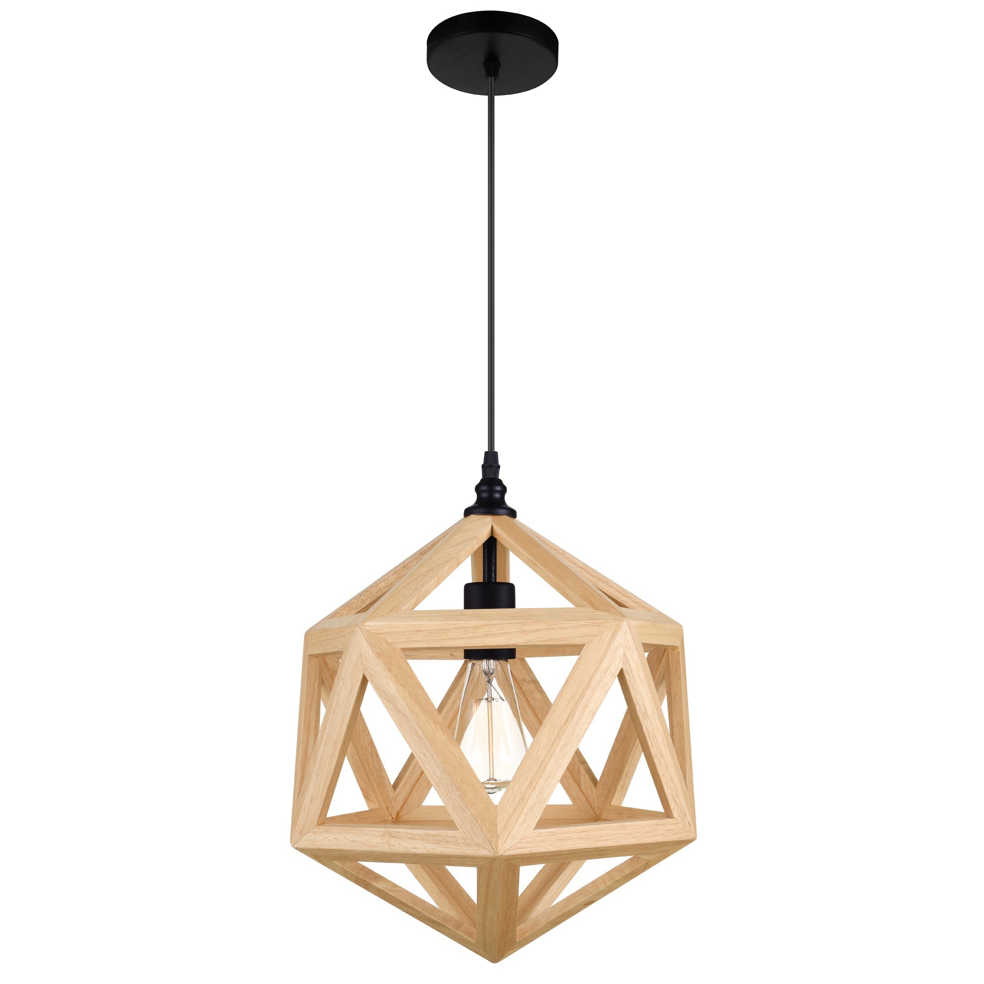 Lante 1 Light 13in Black & Wood Pendant - CWI Lighting