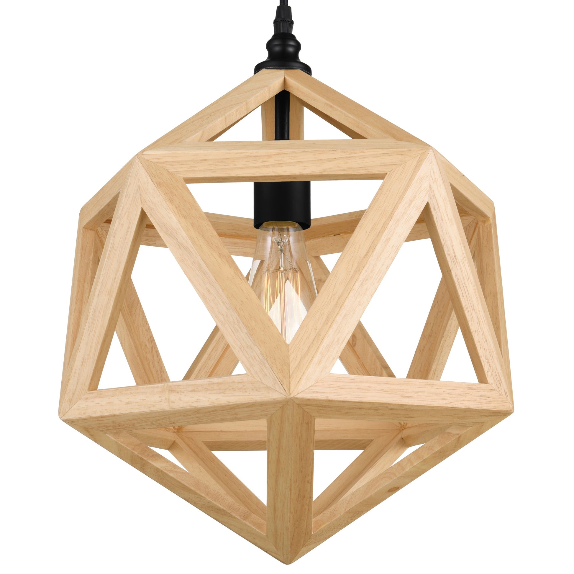Lante 1 Light 13in Black & Wood Pendant - CWI Lighting