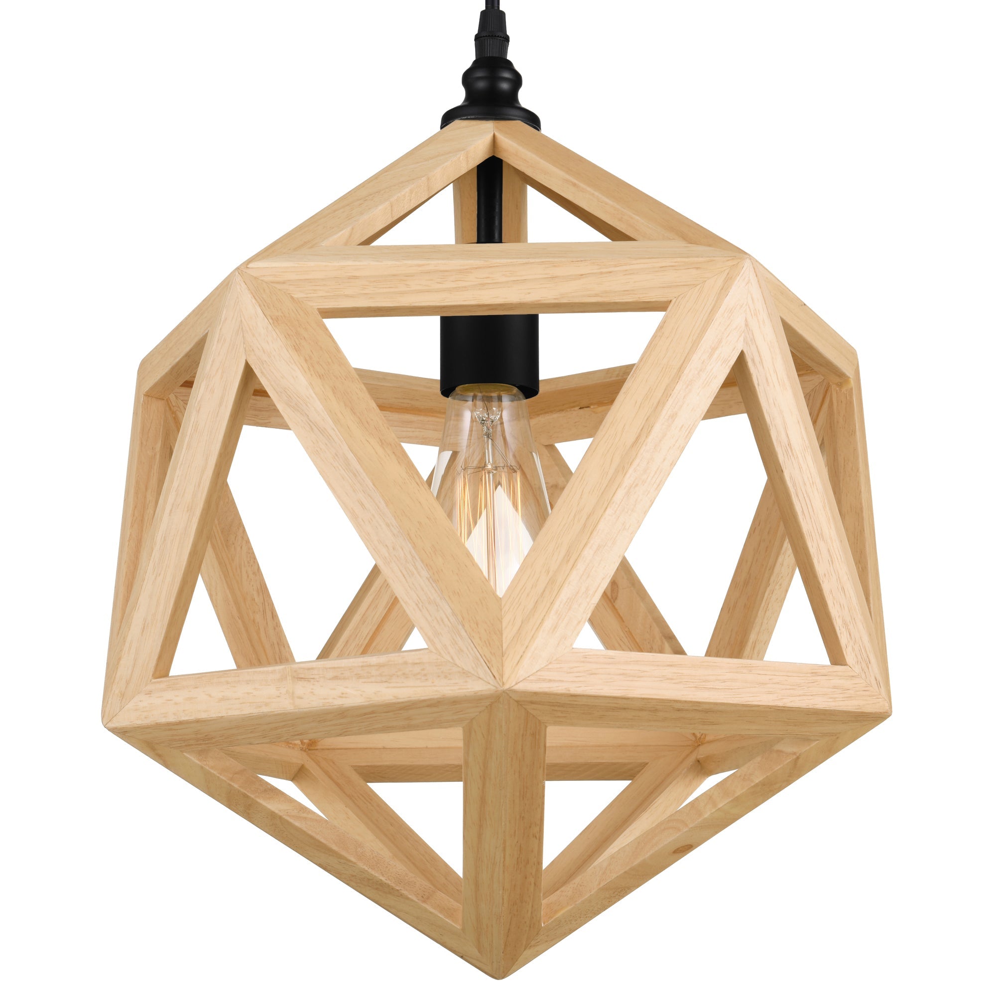 Lante 1 Light 13in Black & Wood Pendant - CWI Lighting